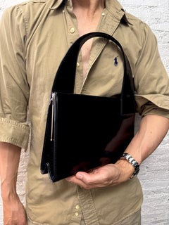 Vintage Gucci Tom Ford-era Black Polished Leather Padlock Shoulder Bag