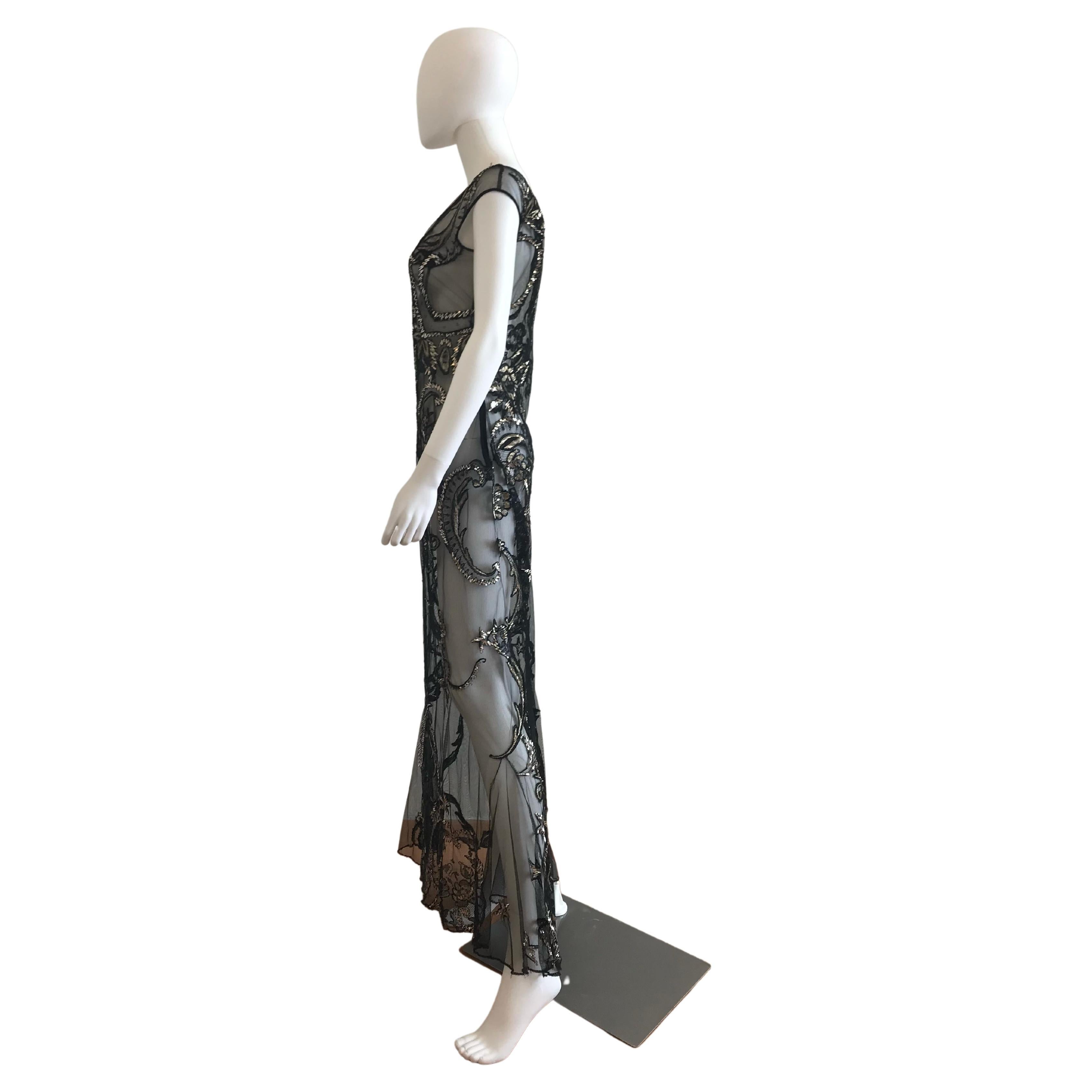 FW 1998 Gianfranco Ferre Metallic Embroidered Tulle Evening Gown For Sale 8