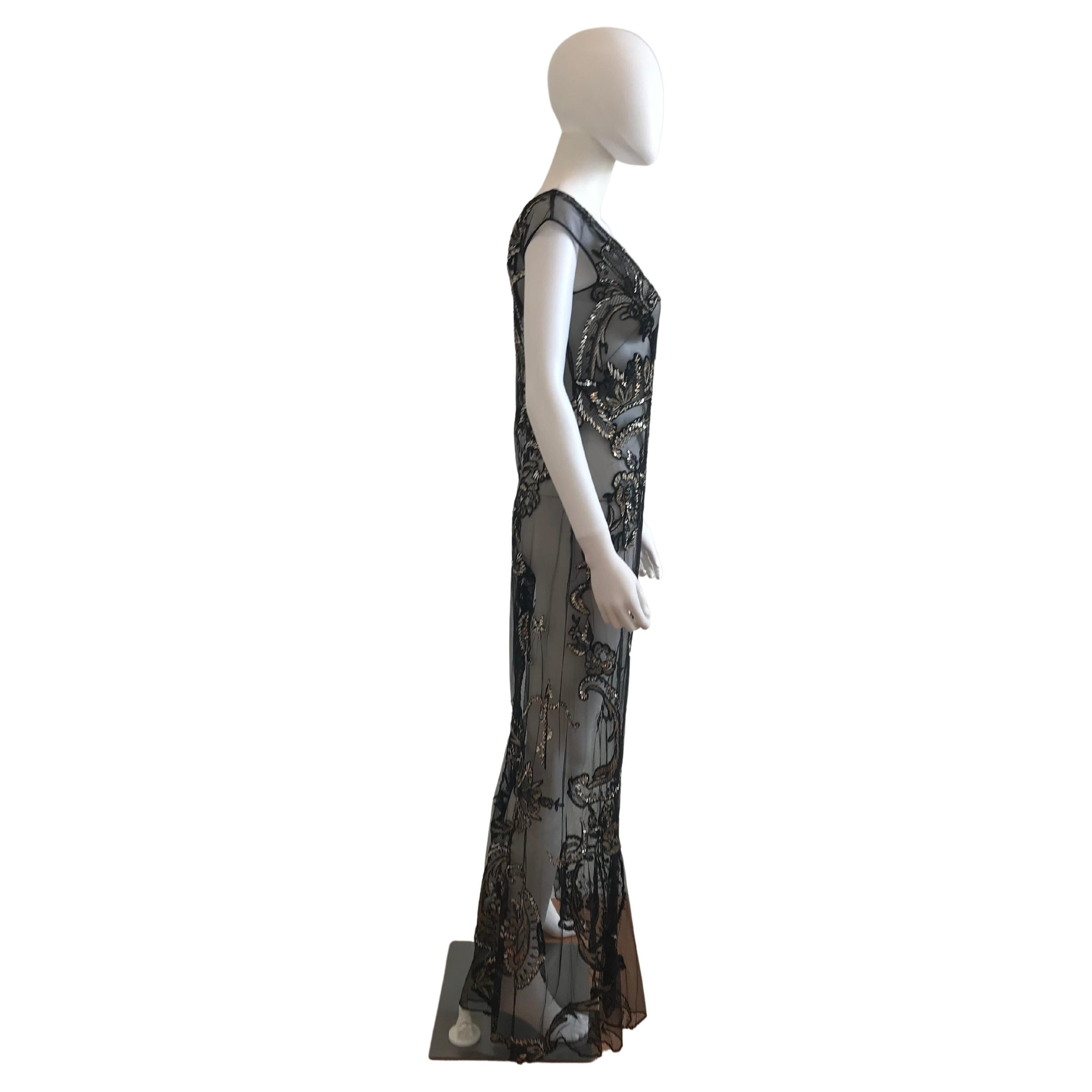 FW 1998 Gianfranco Ferre Metallic Embroidered Tulle Evening Gown For Sale 7