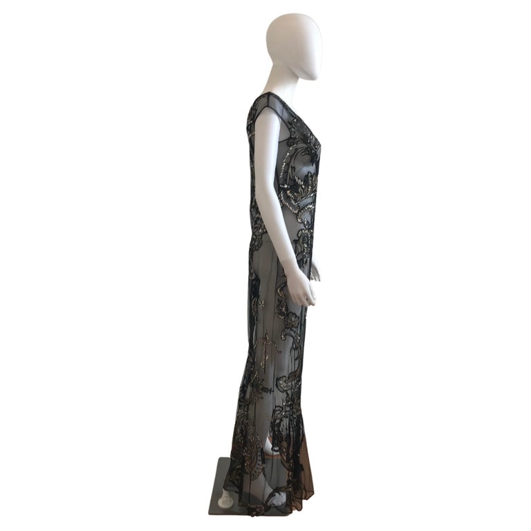 FW 1998 Gianfranco Ferre Metallic Embroidered Tulle Evening Gown For ...
