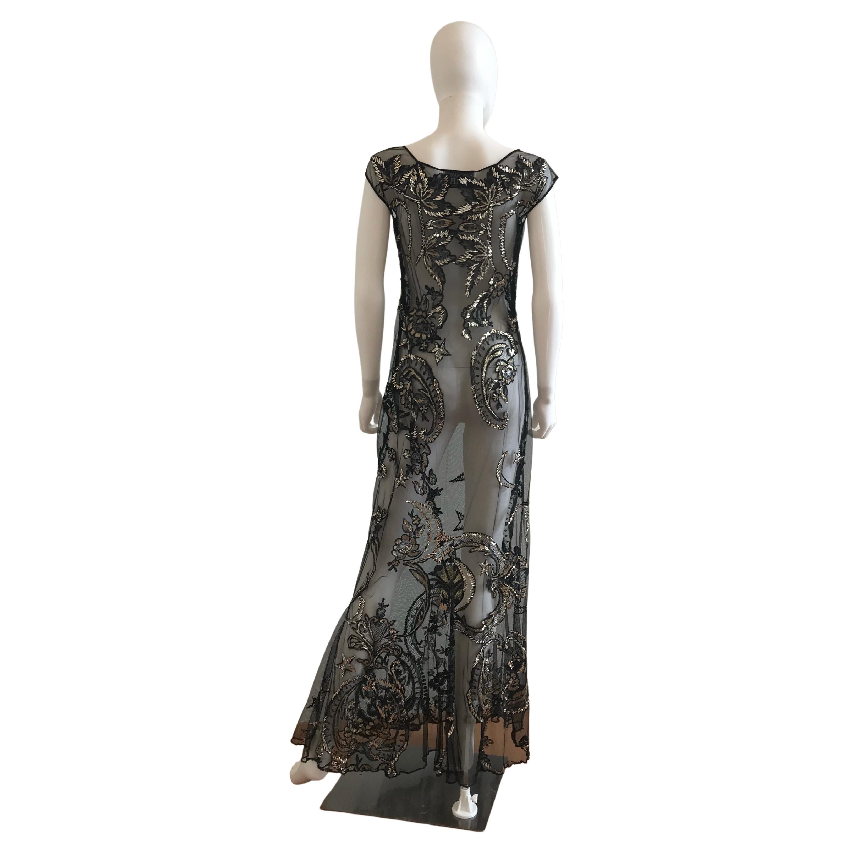 FW 1998 Gianfranco Ferre Metallic Embroidered Tulle Evening Gown For Sale 6