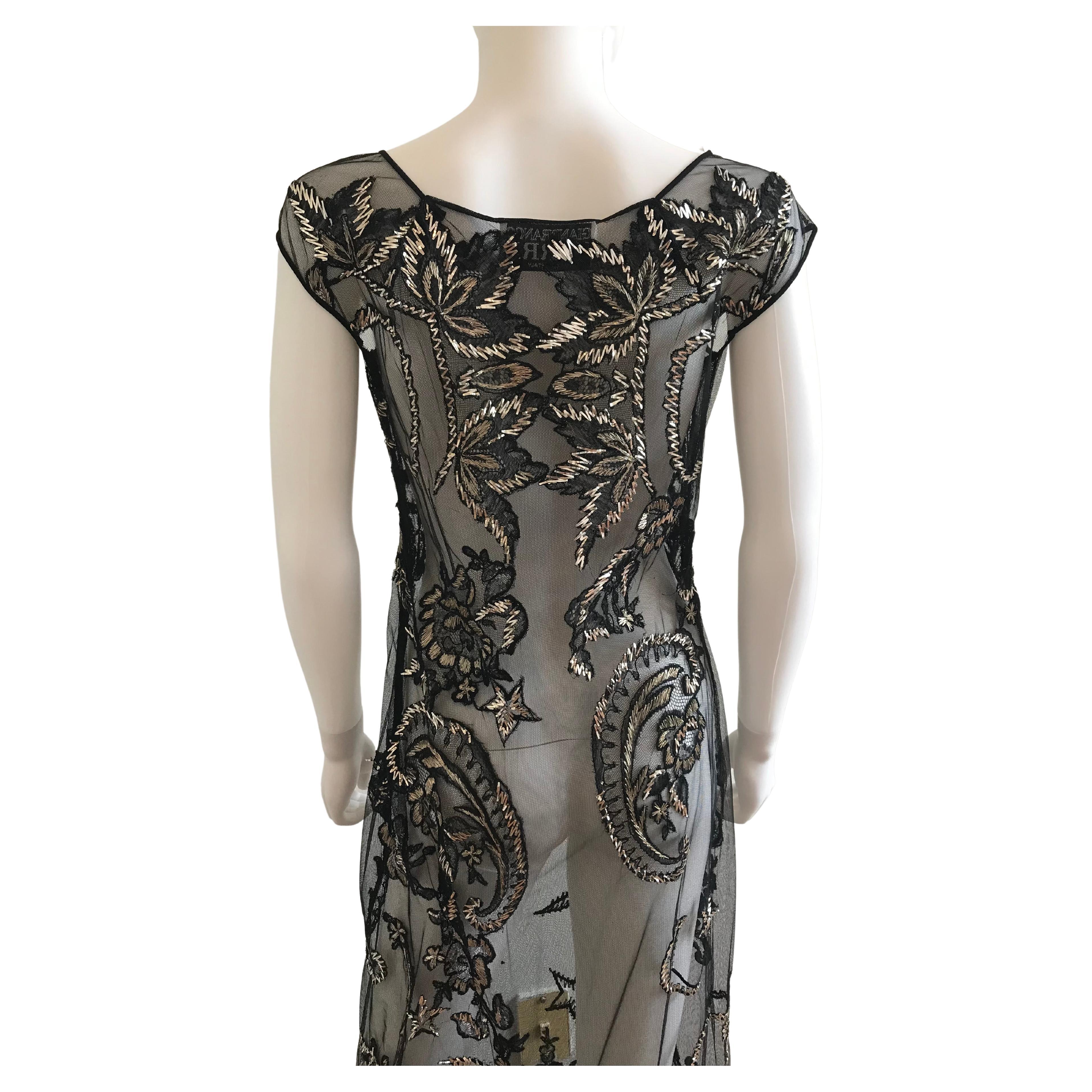 FW 1998 Gianfranco Ferre Metallic Embroidered Tulle Evening Gown For Sale 5