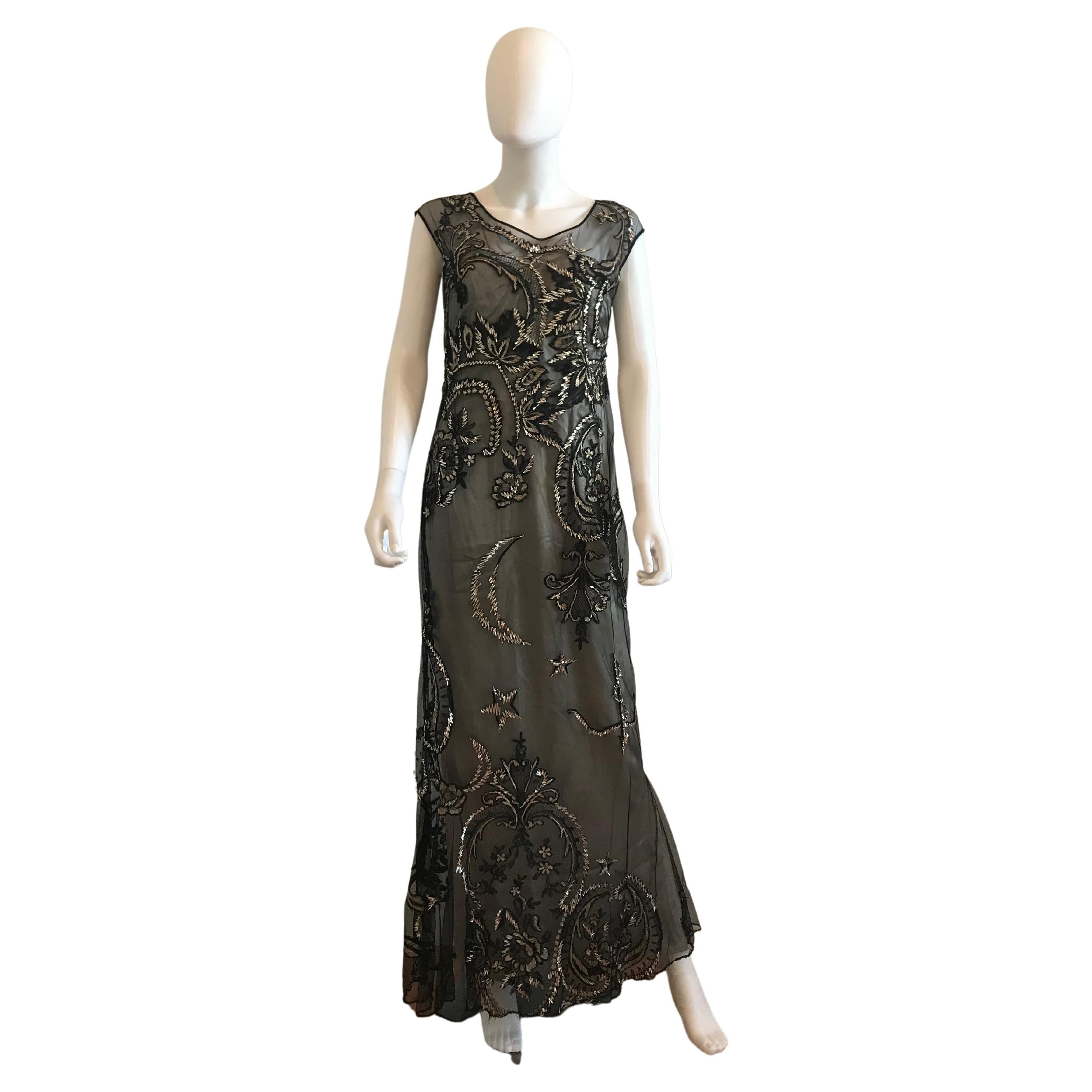 FW 1998 Gianfranco Ferre Metallic Embroidered Tulle Evening Gown For Sale