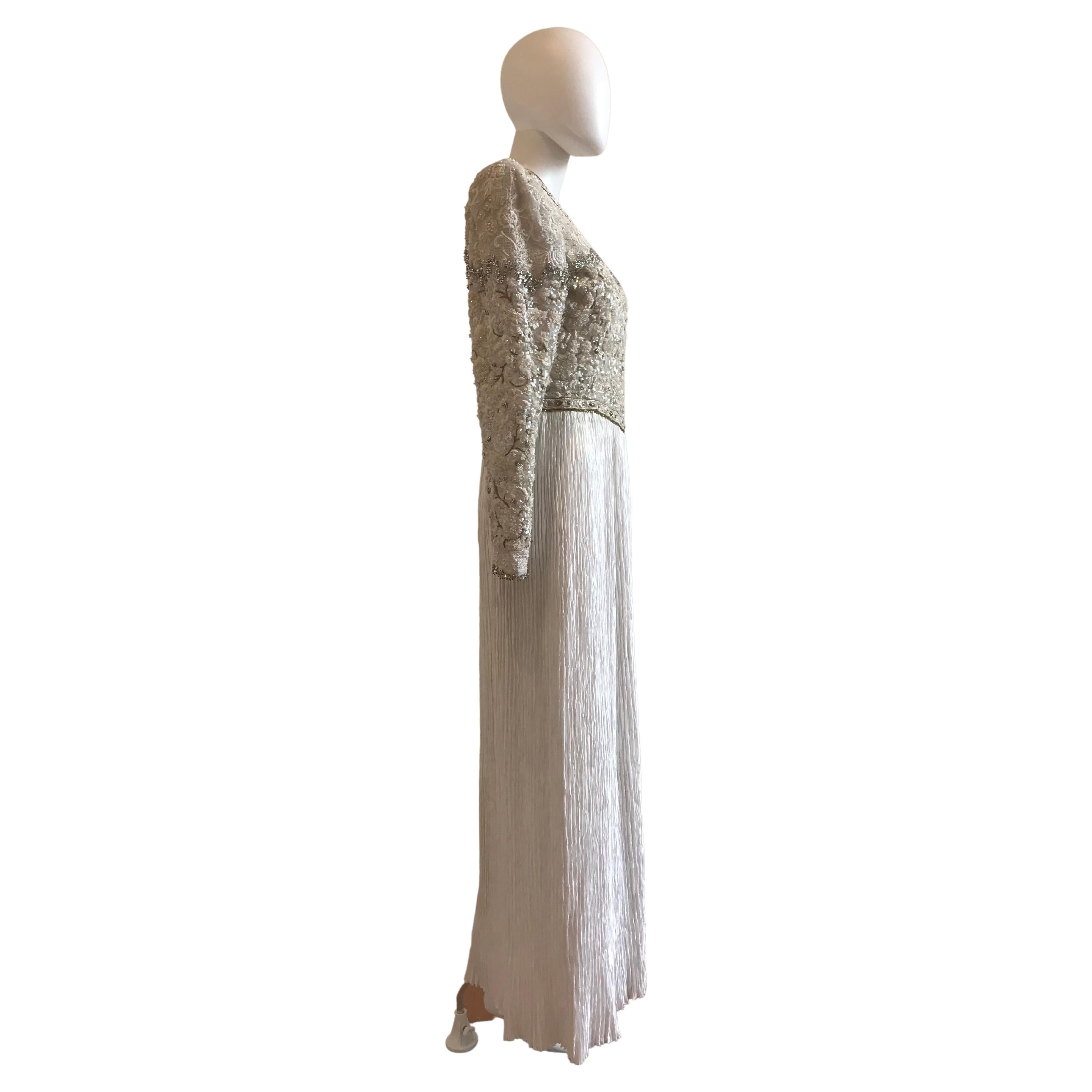 Mary McFadden Embroidered Beaded Plisse Gown For Sale 3