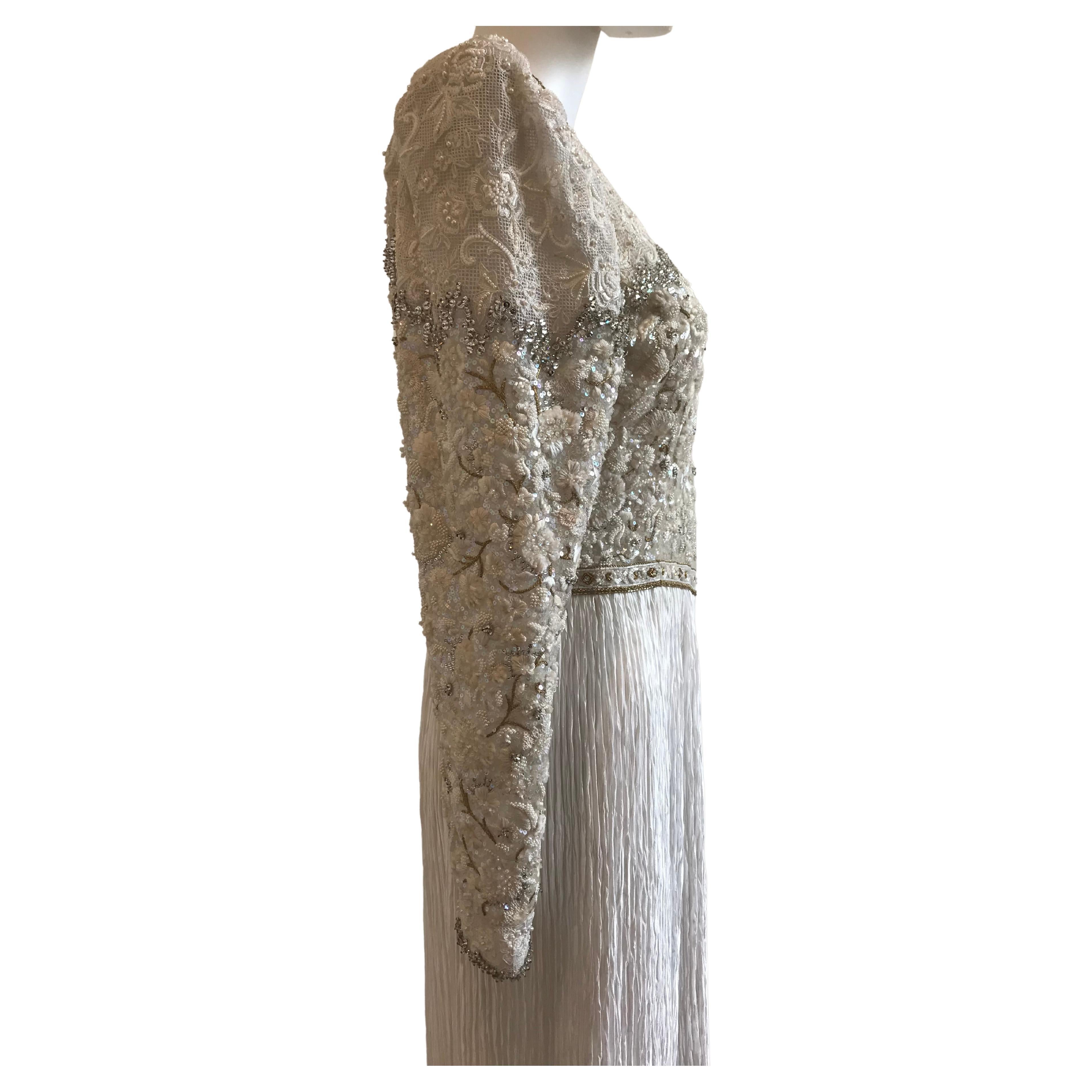 Mary McFadden Embroidered Beaded Plisse Gown For Sale 2