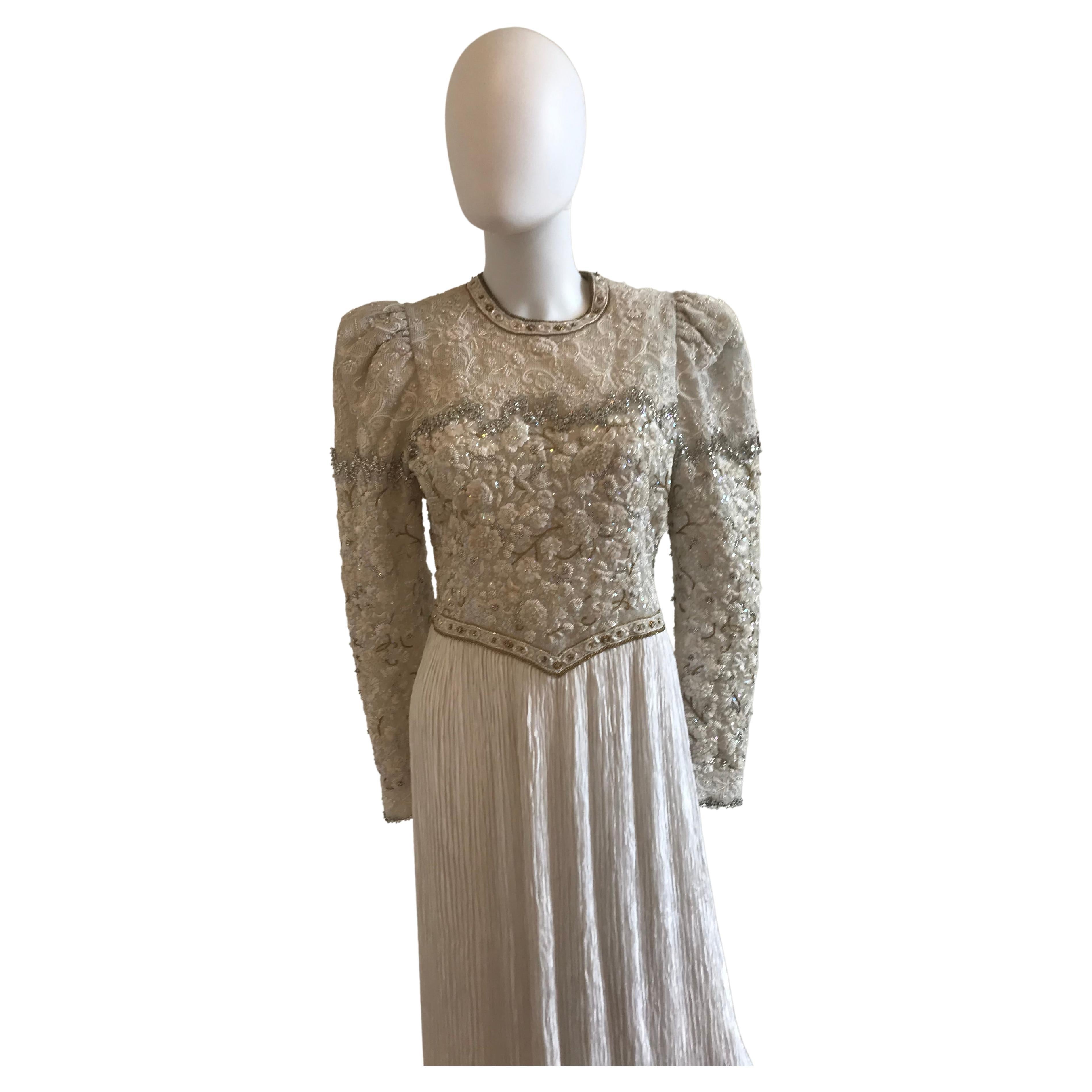 Mary McFadden Embroidered Beaded Plisse Gown For Sale 1