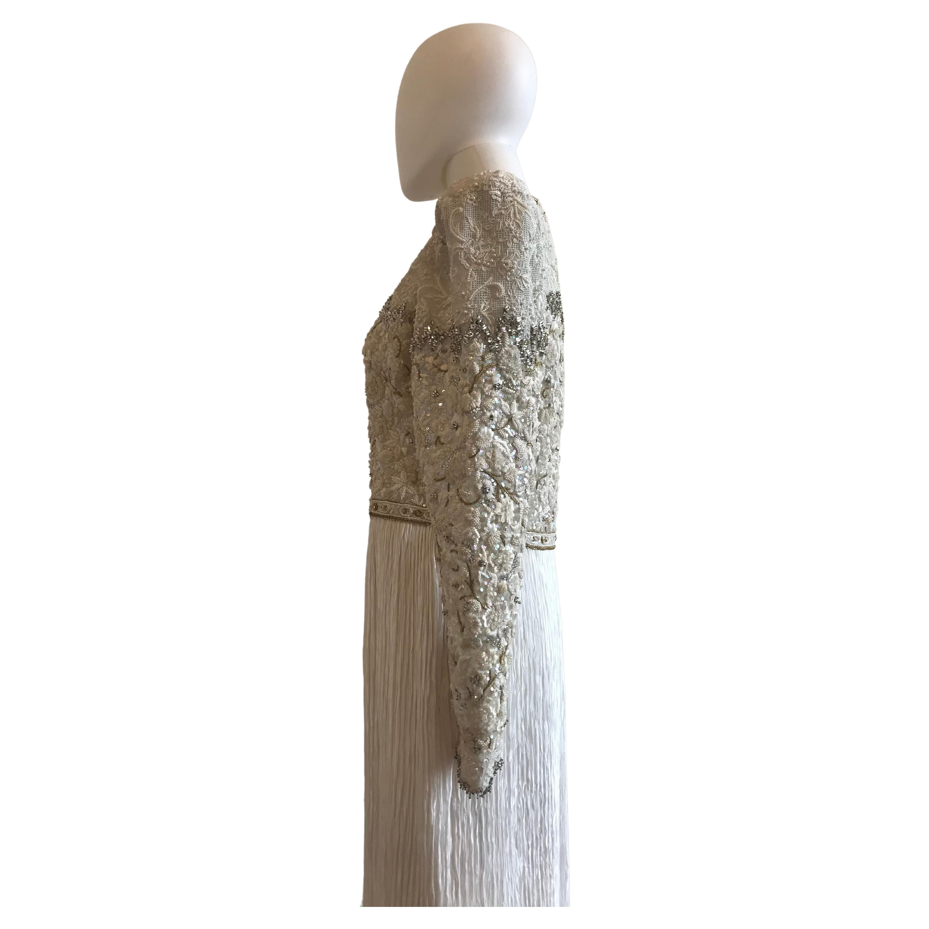 Mary McFadden Embroidered Beaded Plisse Gown For Sale