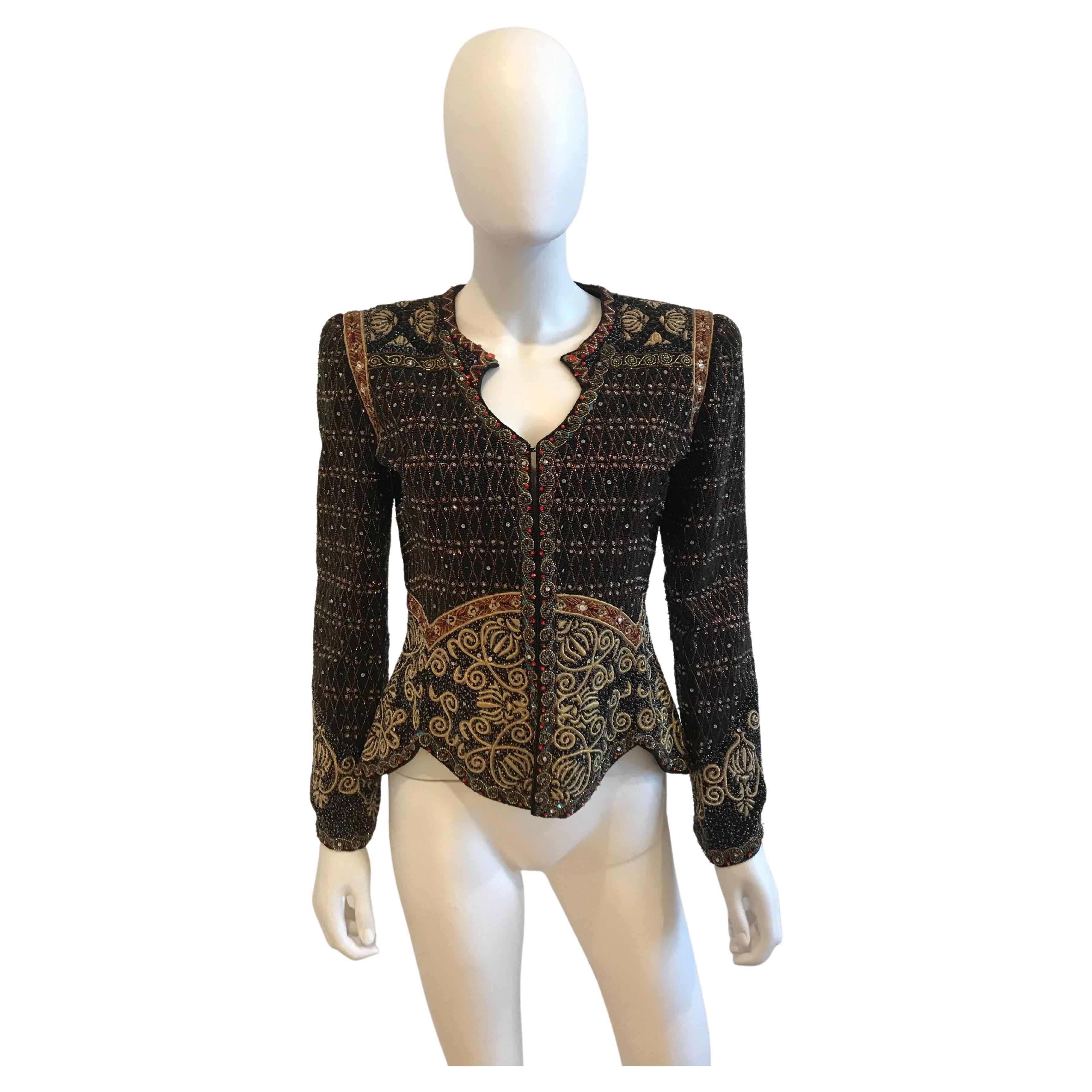 Mary McFadden Black Embroidered and Beaded Evening Crop Jacket For Sale 1