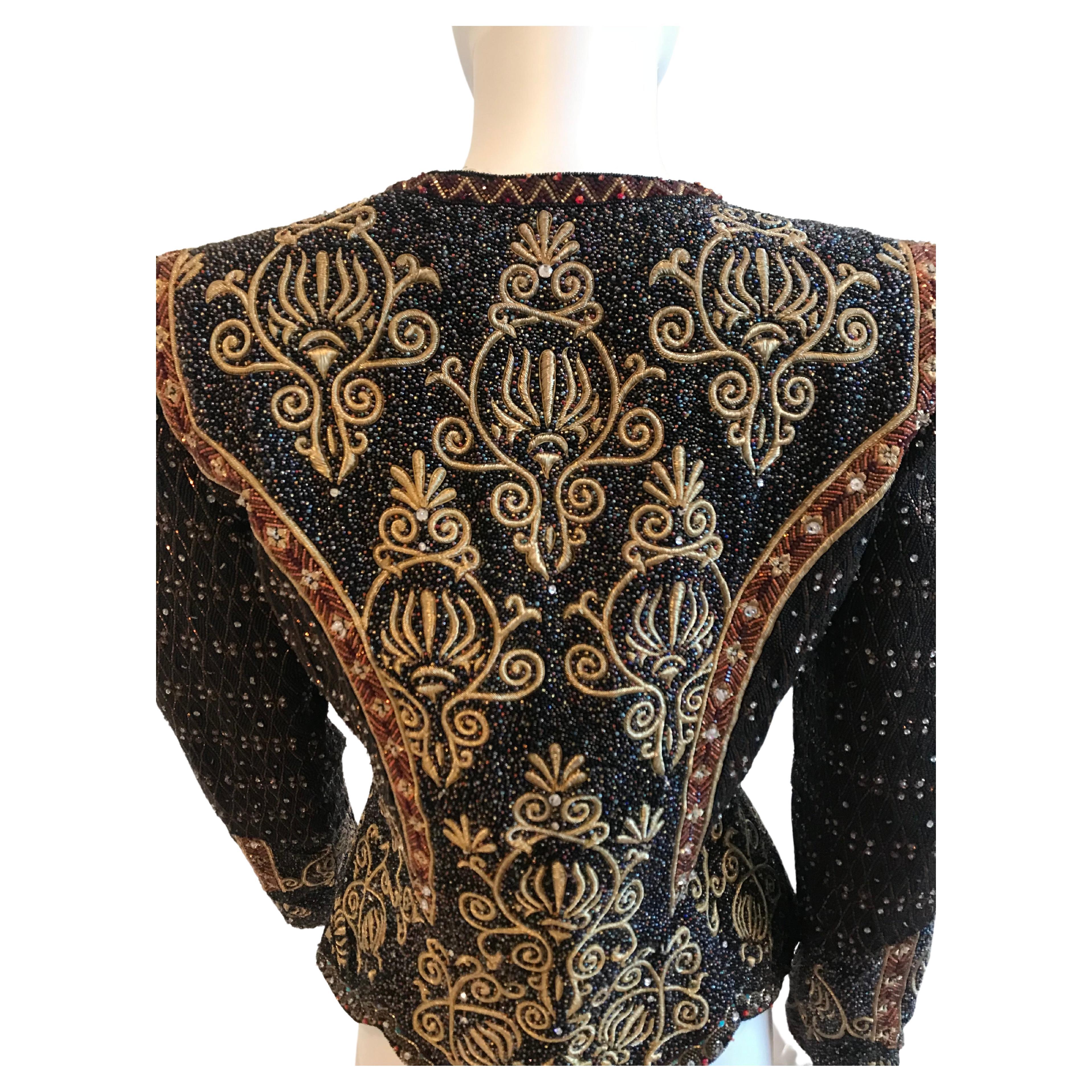 Mary McFadden Black Embroidered and Beaded Evening Crop Jacket
