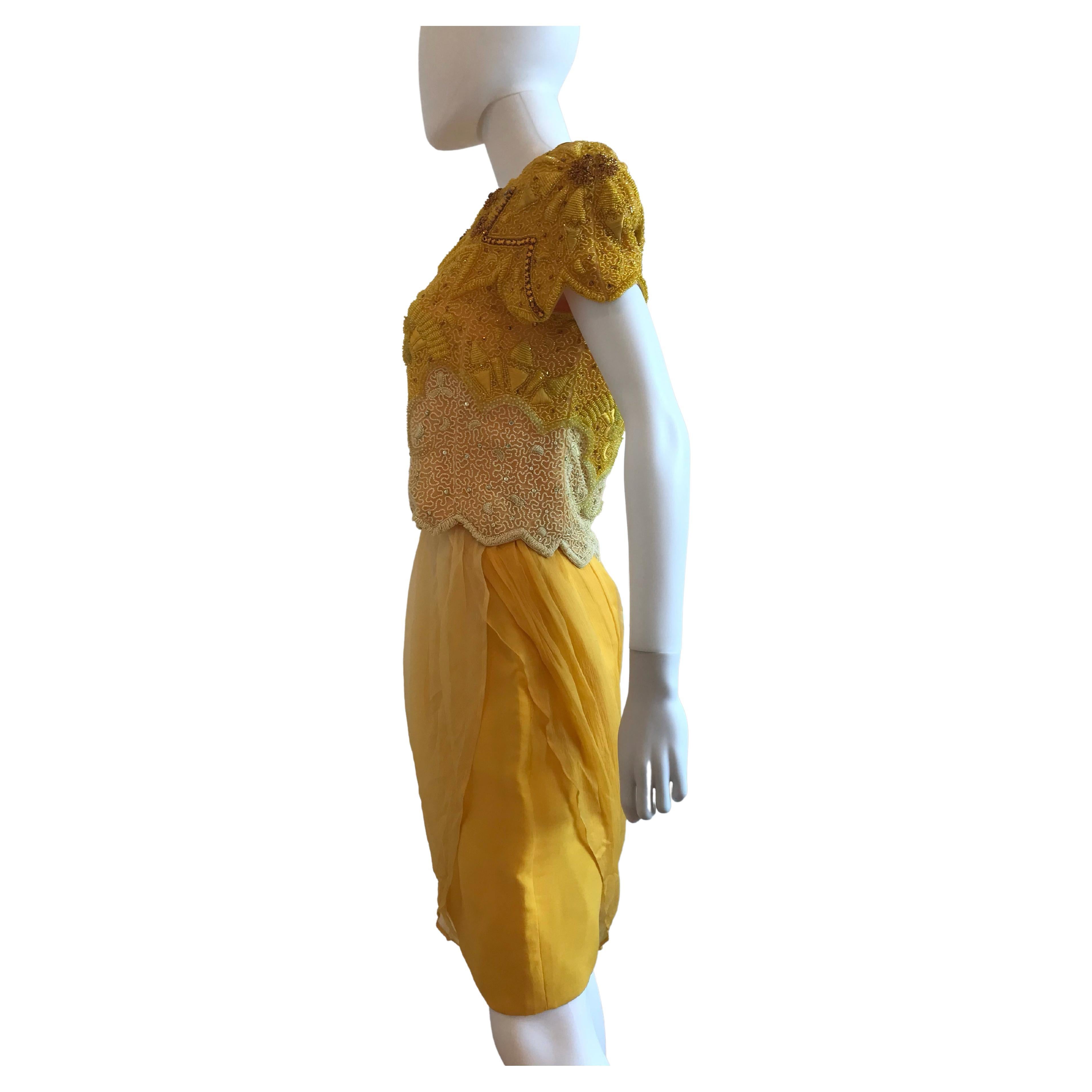 Gianni Versace for Genny Yellow Beaded Jacket and Chiffon Skirt Ensemble For Sale