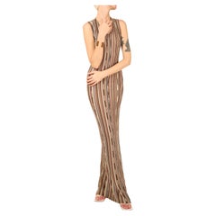Missoni sleeveless brown white black gold stripe knit body con maxi dress 