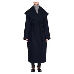 The Row 'Utan' oversized shawl collar self tie navy blue wool coat S