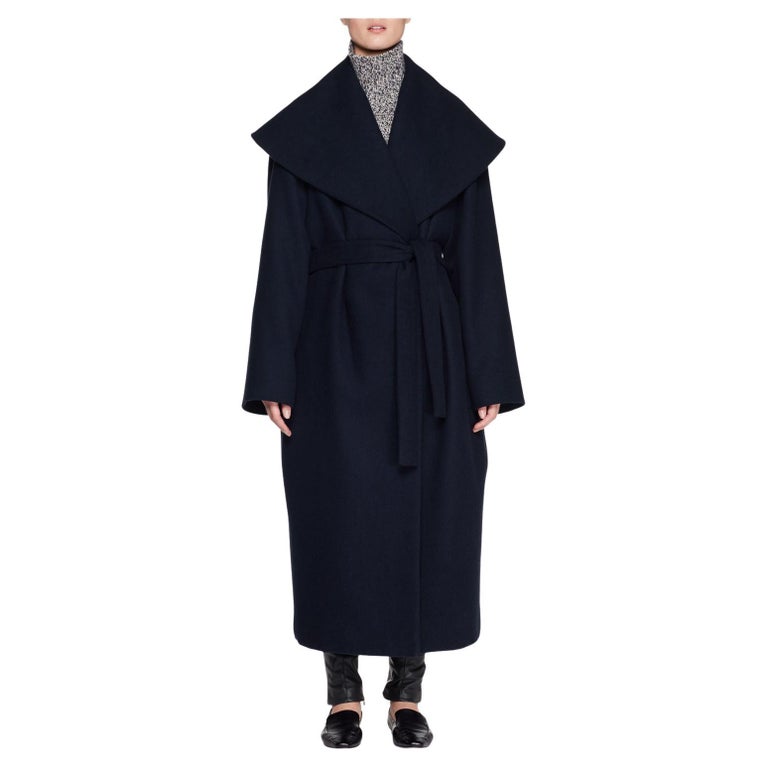 The Row 'Utan' oversized shawl collar self tie navy blue wool coat S ...