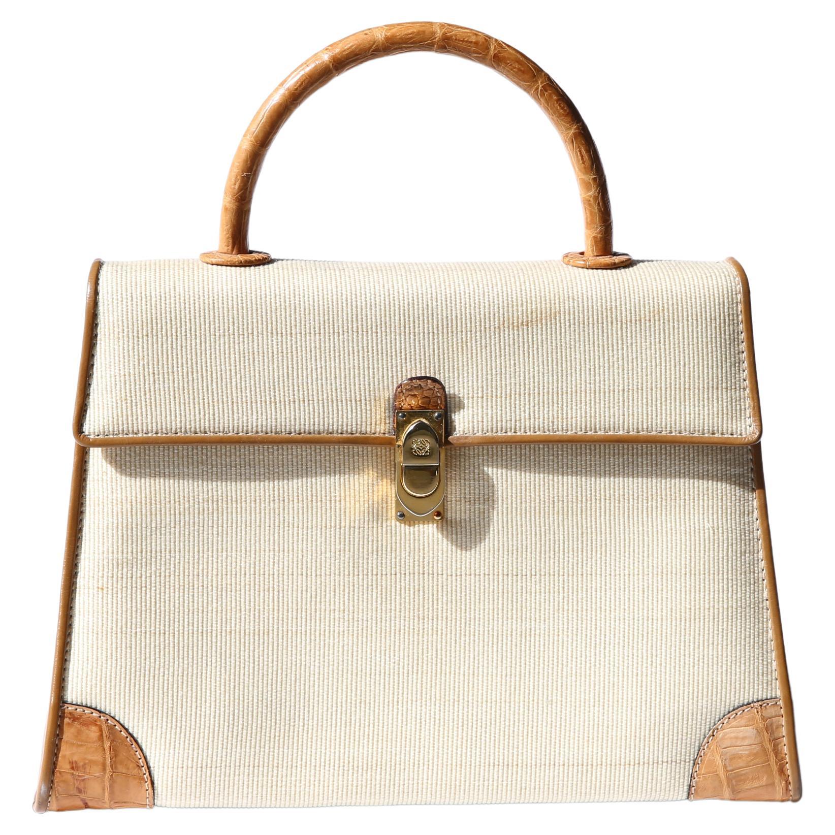 Loewe vintage trapezoidal ivory woven leather top handle satchel shoulder bag