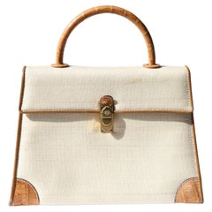 Loewe Vintage trapezoidal ivory woven leather top handle satchel shoulder bag