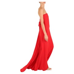 Gucci strapless bustier tie back red silk train column gown maxi dress IT 38