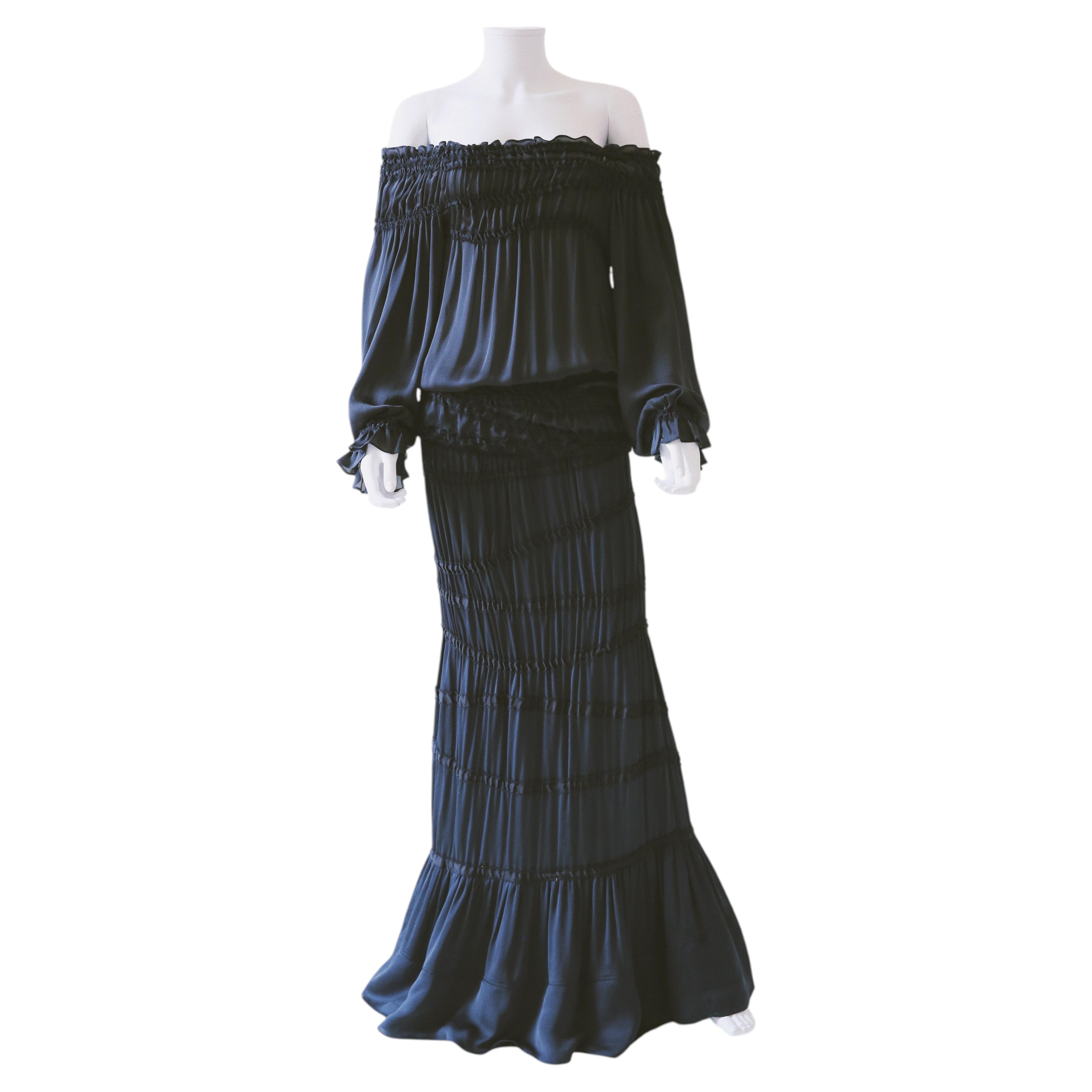 Yves Saint Laurent Tom Ford F/W 2001 peasant black maxi skirt & dress blouse