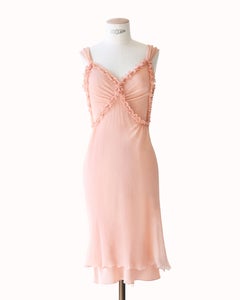 Christian Dior John Galliano Fall 2005 pink silk chiffon ruffle midi dress FR38