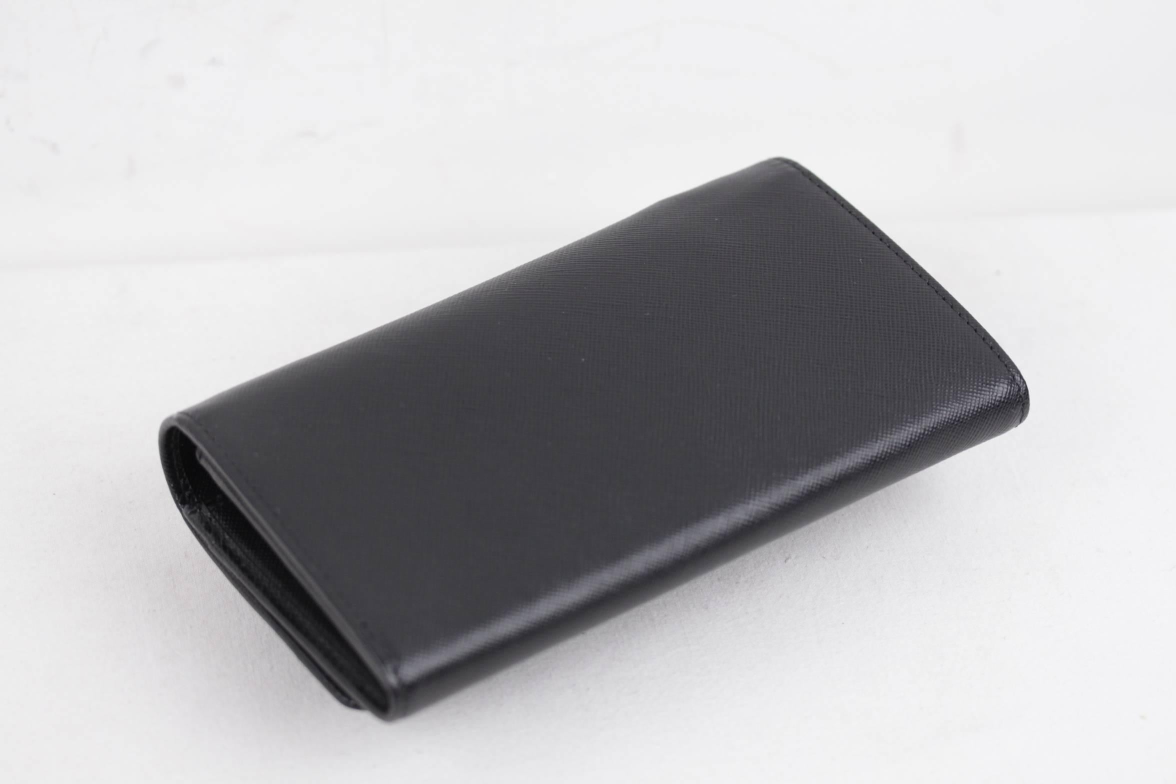 PRADA Black Leather SAFFIANO FIOCCO Ribbon STRAP WALLET Purse WOC 1M1437 BOX 1