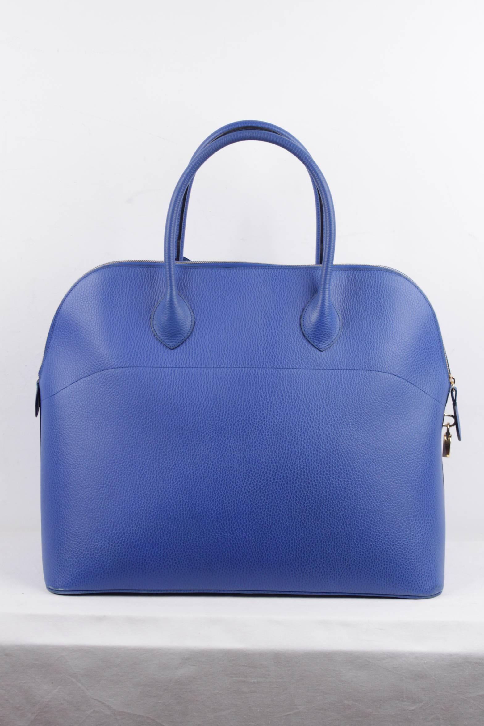 ETTORE BUGATTI Italian 90s Blue Leather LARGE SATCHEL Handbag Limited Ed RARE In Excellent Condition In Rome, Rome