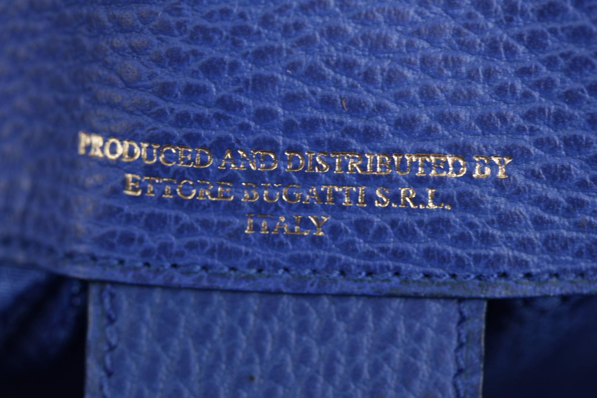 ETTORE BUGATTI Italian 90s Blue Leather LARGE SATCHEL Handbag Limited Ed RARE 2