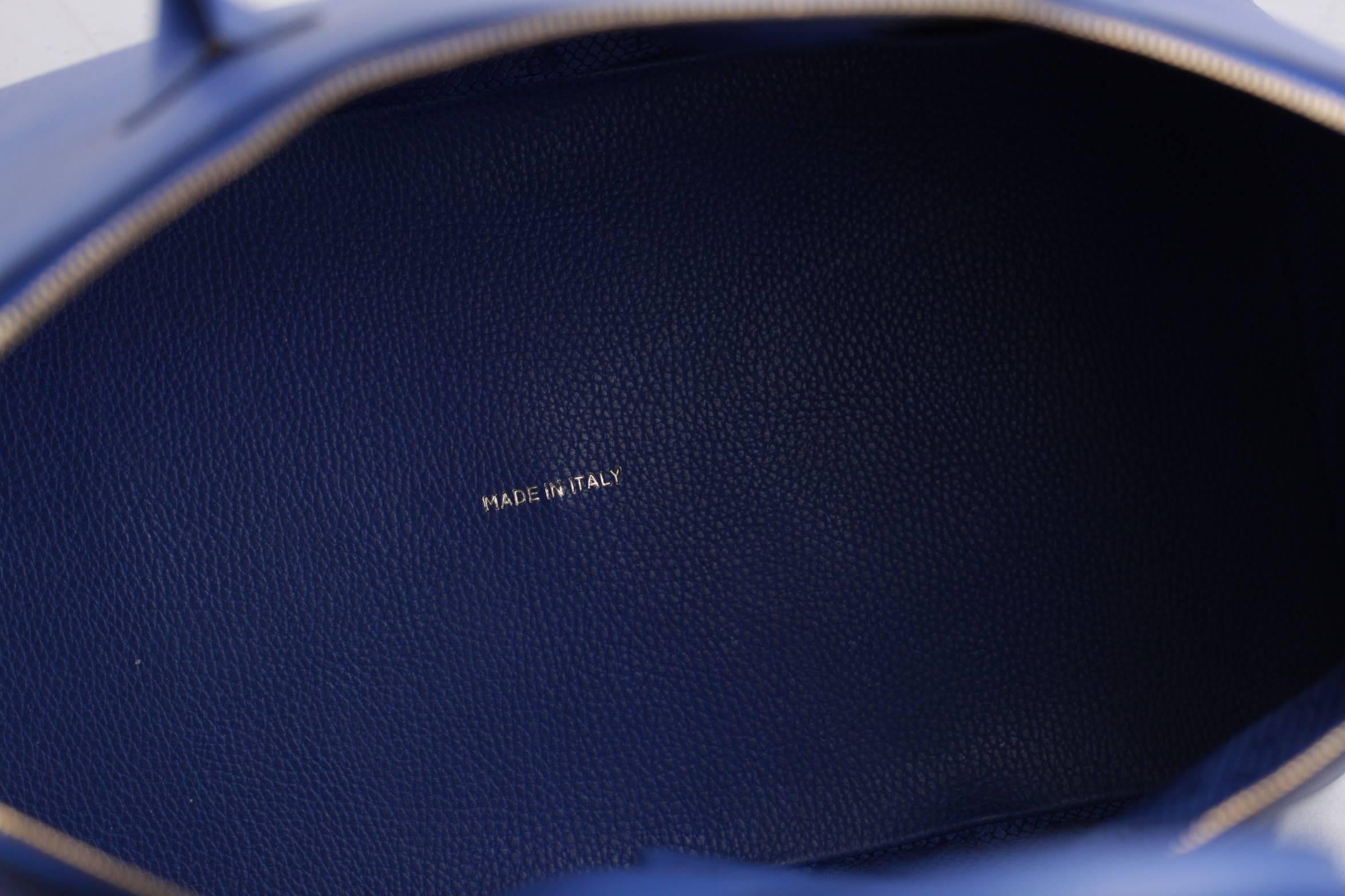 ETTORE BUGATTI Italian 90s Blue Leather LARGE SATCHEL Handbag Limited Ed RARE 1