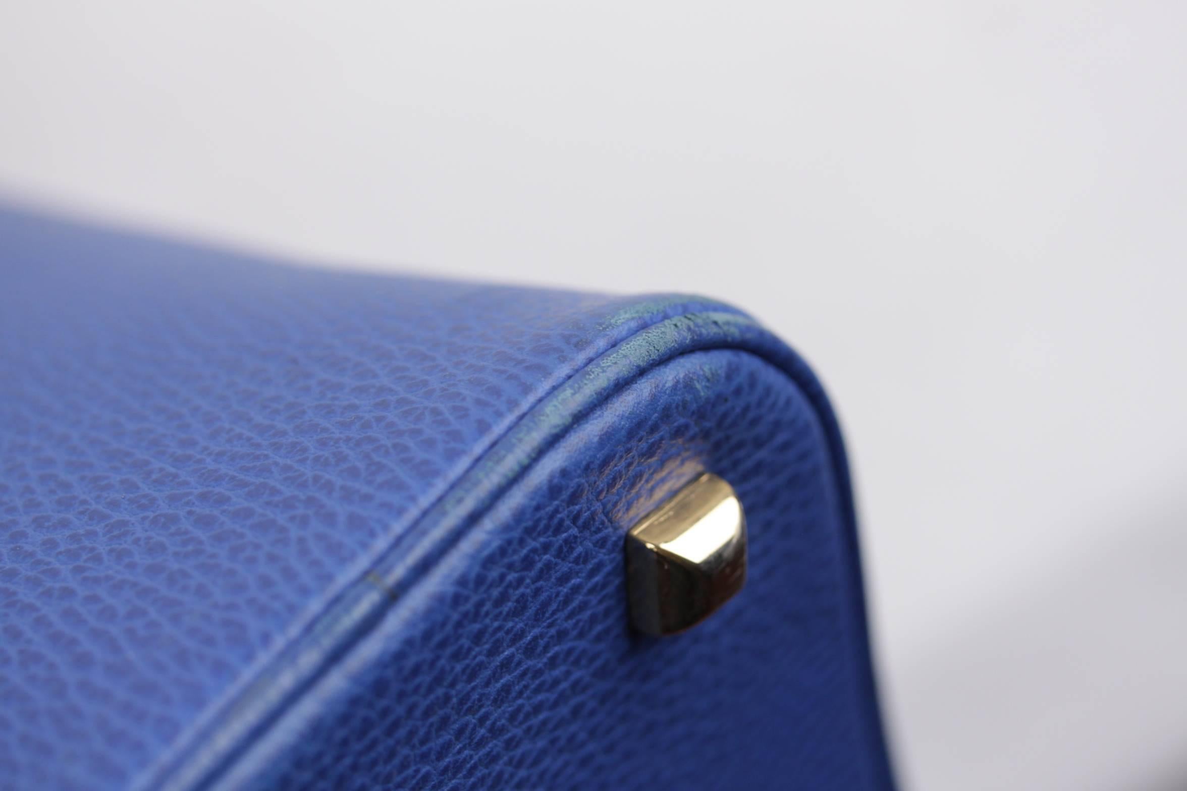Women's ETTORE BUGATTI Italian 90s Blue Leather LARGE SATCHEL Handbag Limited Ed RARE