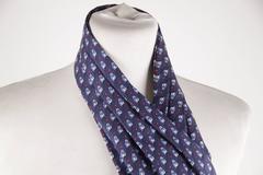 HERMES PARIS Vintage Blue Silk ASCOT SCARF Cravat Tie OWL Design w/ BOX