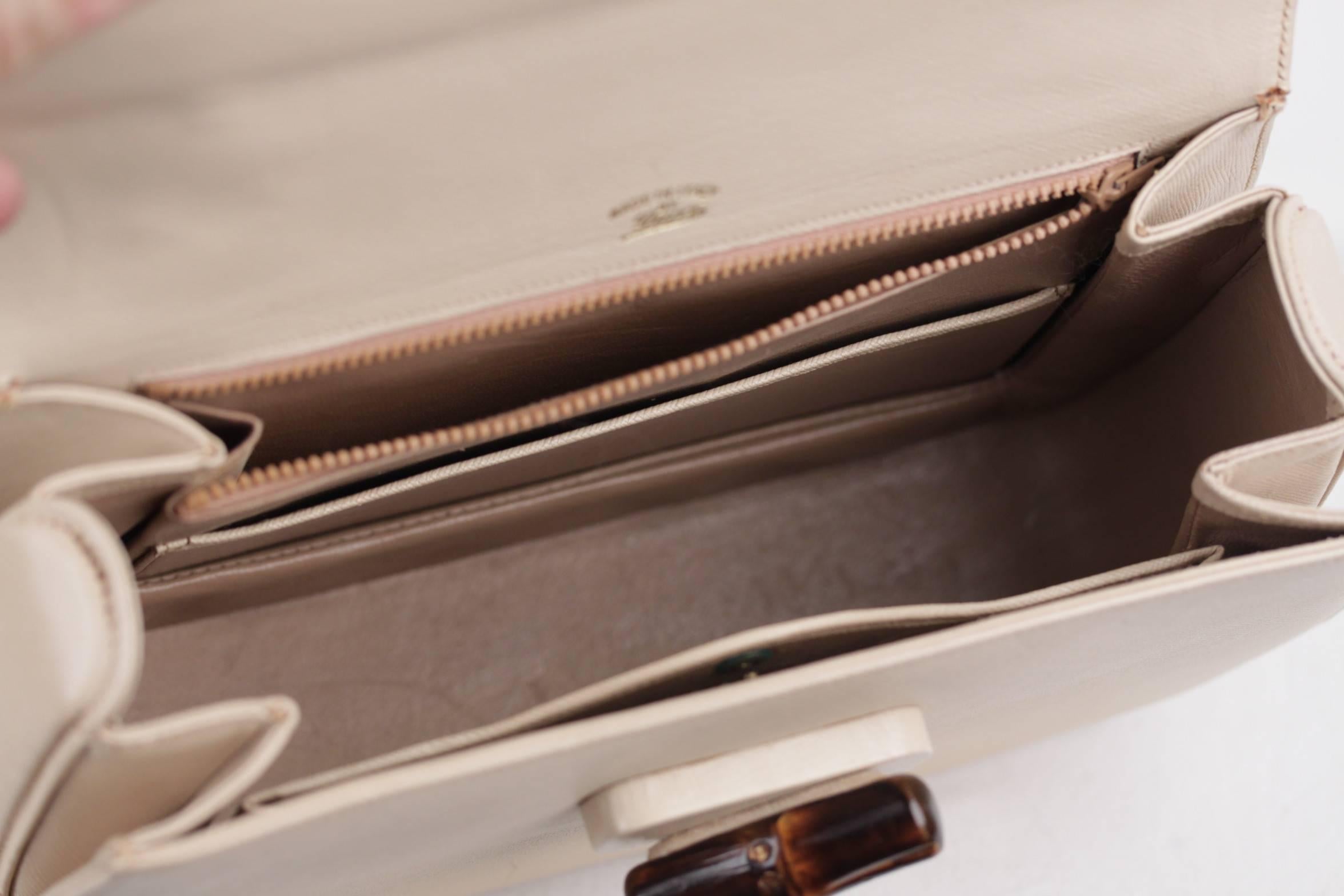 GUCCI Italian VINTAGE Beige Leather BAMBOO BAG Handbag PURSE Top Handle RARE 4