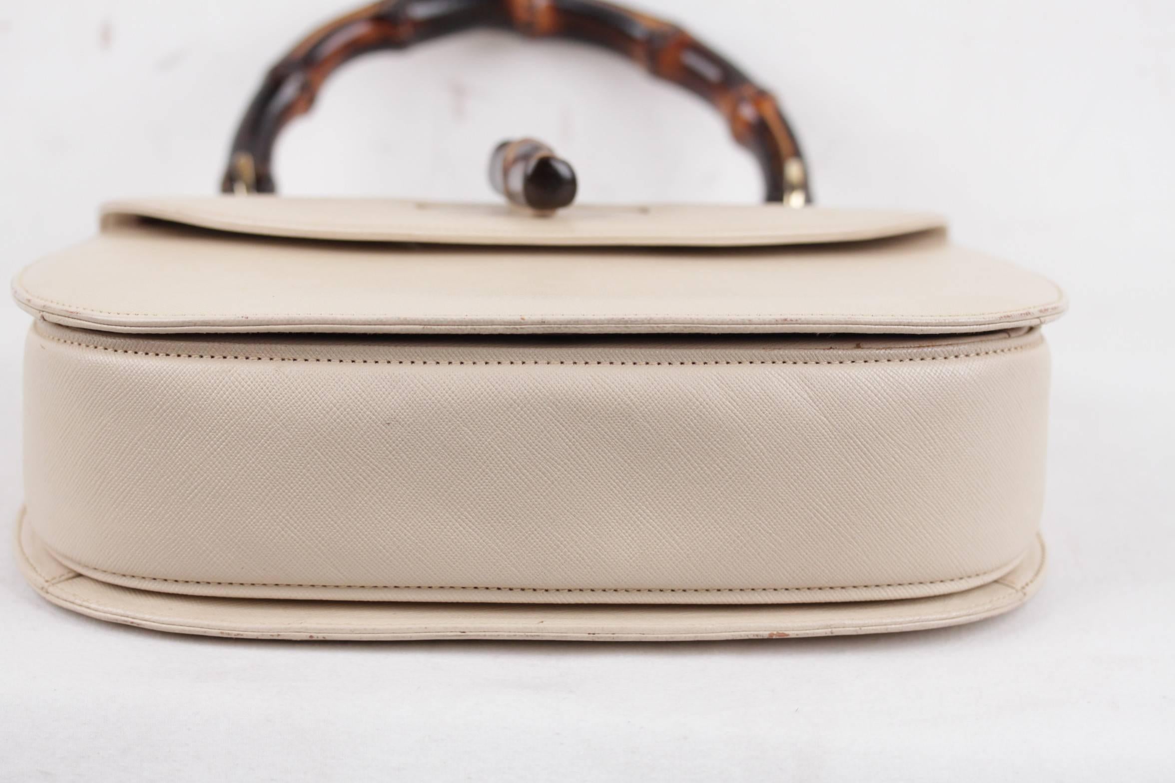 GUCCI Italian VINTAGE Beige Leather BAMBOO BAG Handbag PURSE Top Handle RARE 5
