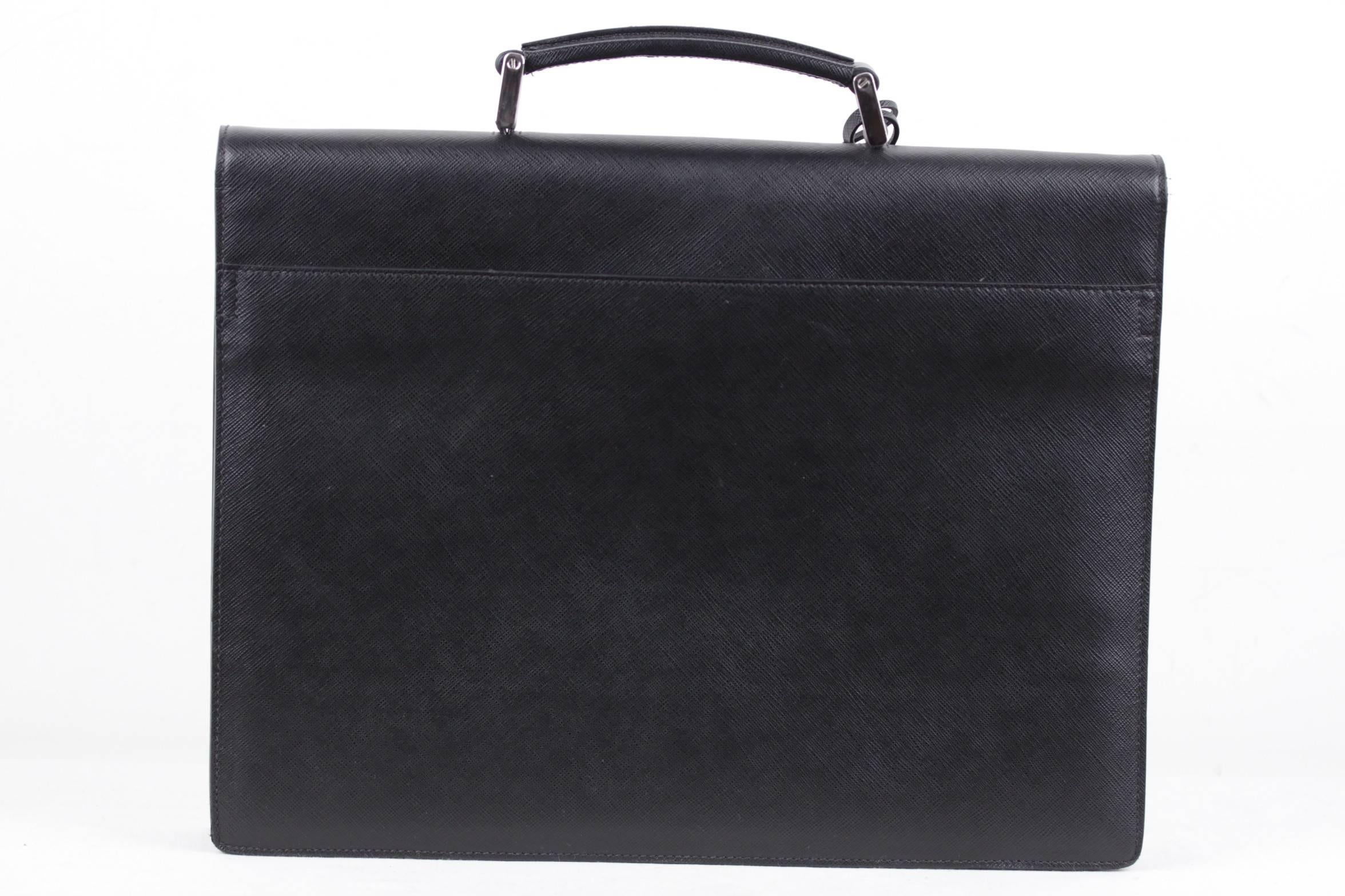 PRADA Italian Black SAFFIANO Leather BRIEFCASE Handbag WORK BAG 2VB006 1