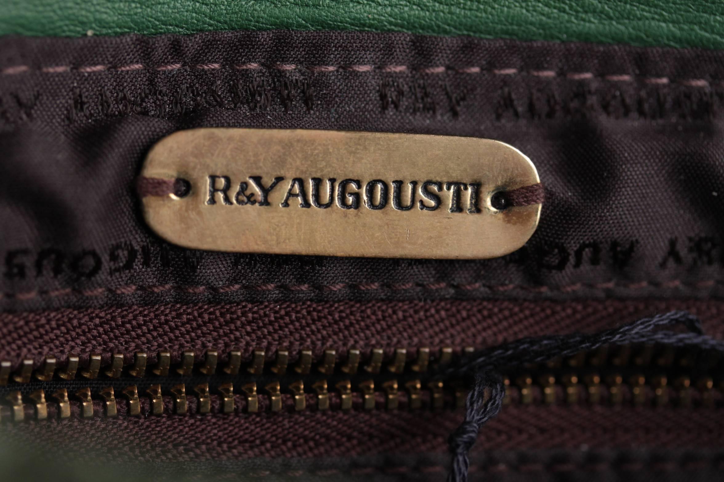 R Y Augousti Green Python Snakeskin Leather Clutch Handbag Purse Pouch Bag 1