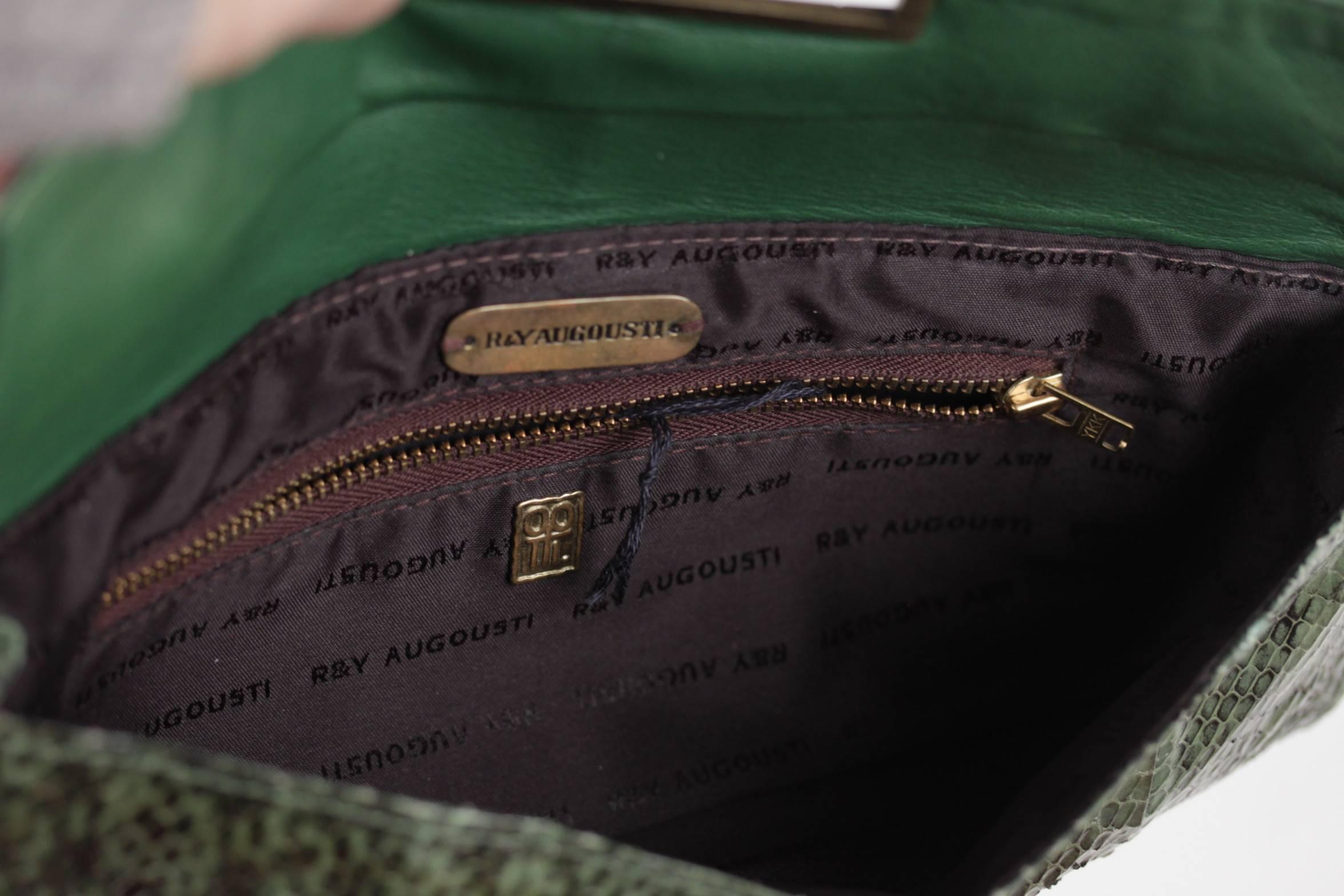 Women's R Y Augousti Green Python Snakeskin Leather Clutch Handbag Purse Pouch Bag