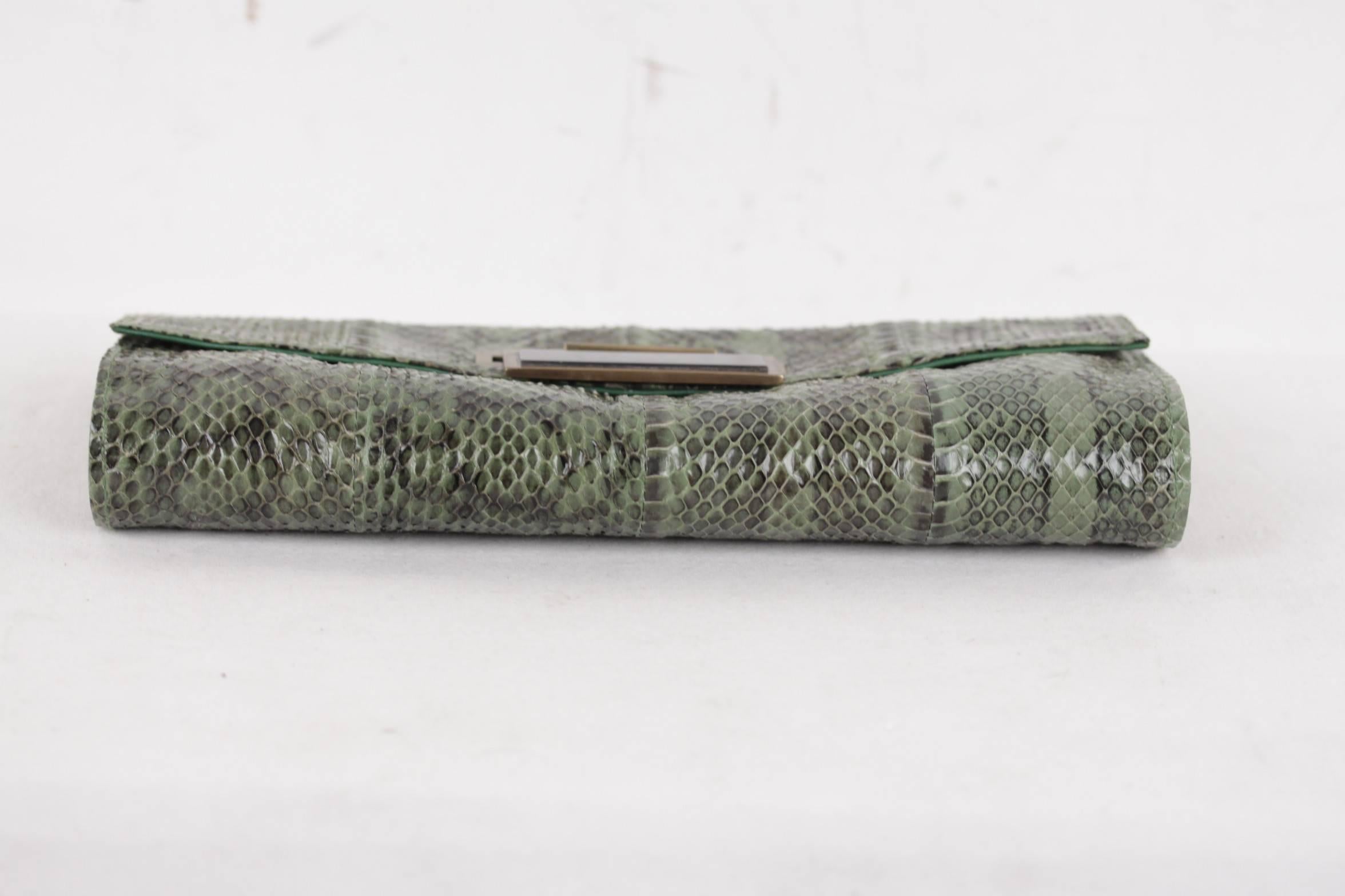 Gray R Y Augousti Green Python Snakeskin Leather Clutch Handbag Purse Pouch Bag