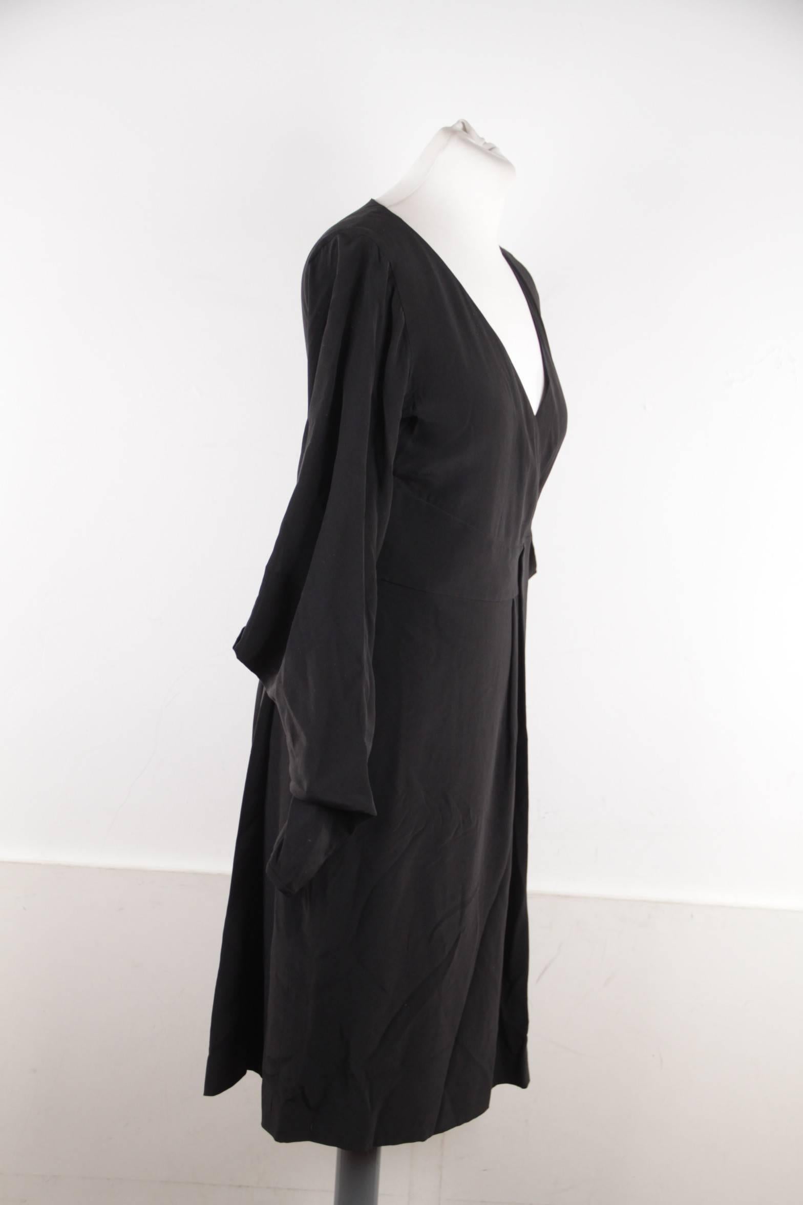 Versace Italian Black Pure Silk Wrap Dress with Blouson Sleeves  In Good Condition In Rome, Rome