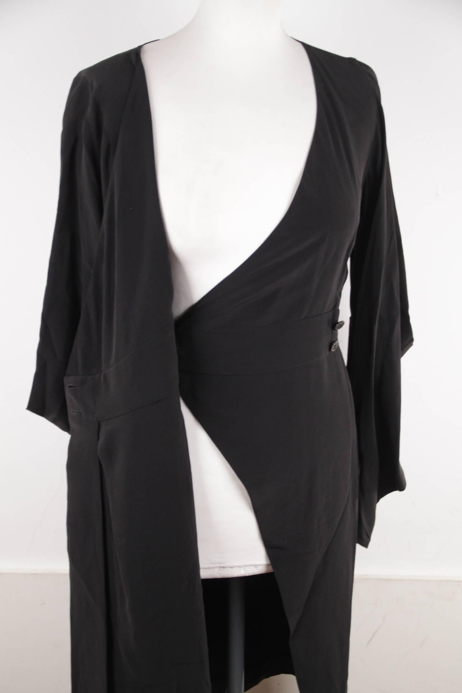 Versace Italian Black Pure Silk Wrap Dress with Blouson Sleeves  1