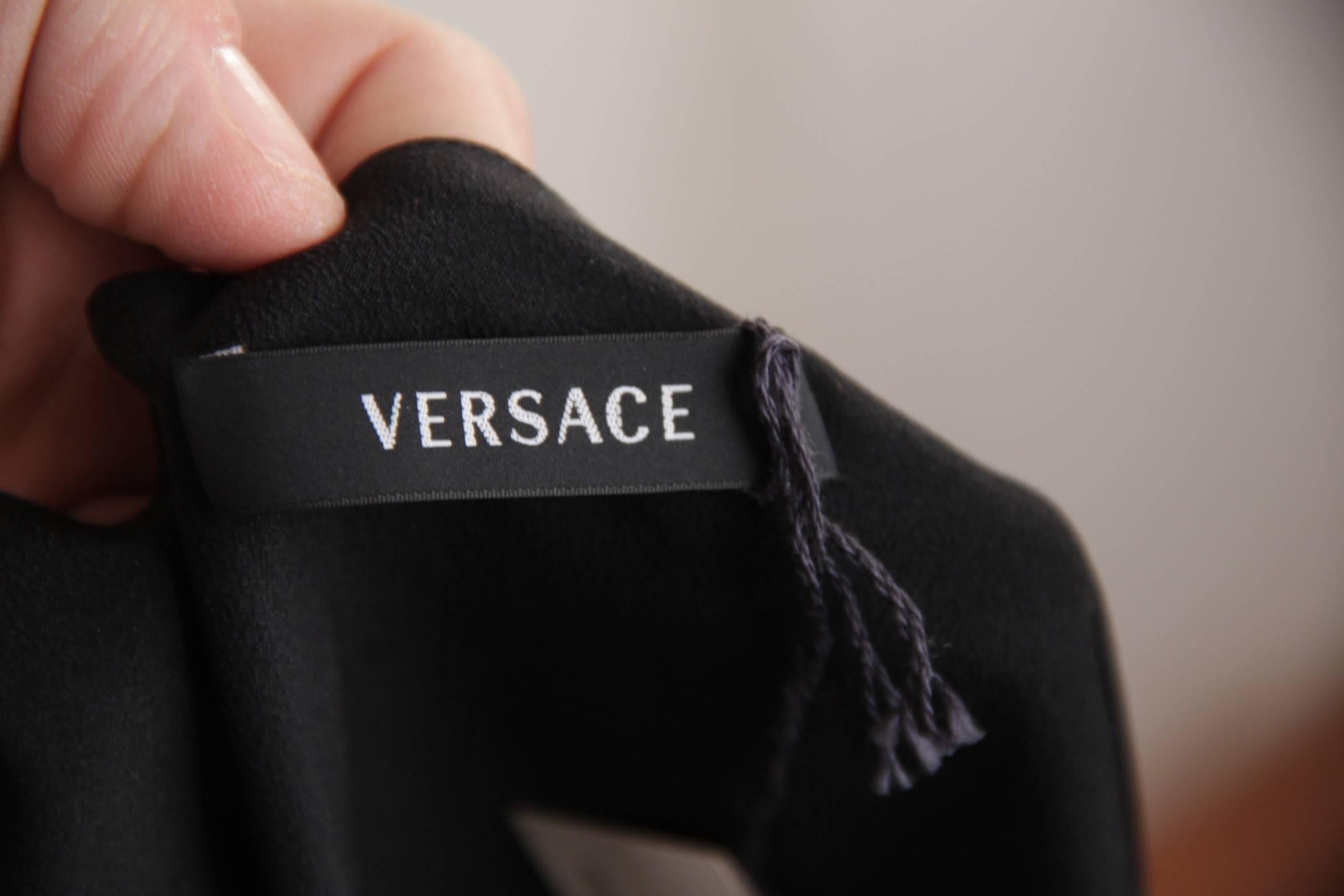 Versace Italian Black Pure Silk Wrap Dress with Blouson Sleeves  2