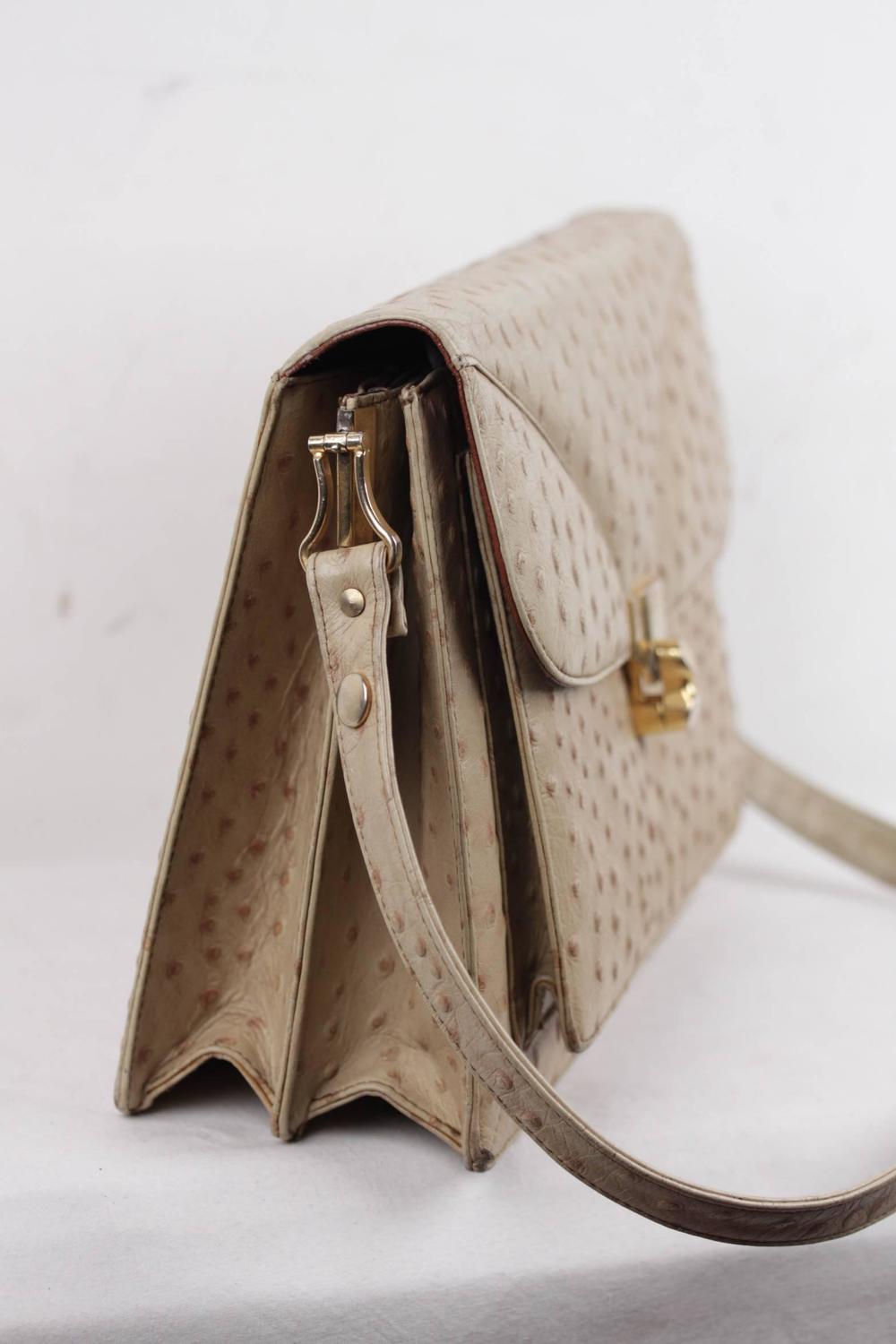 VINTAGE Italian Beige OSTRICH Leather Structured SHOULDER BAG Handbag PURSE at 1stdibs
