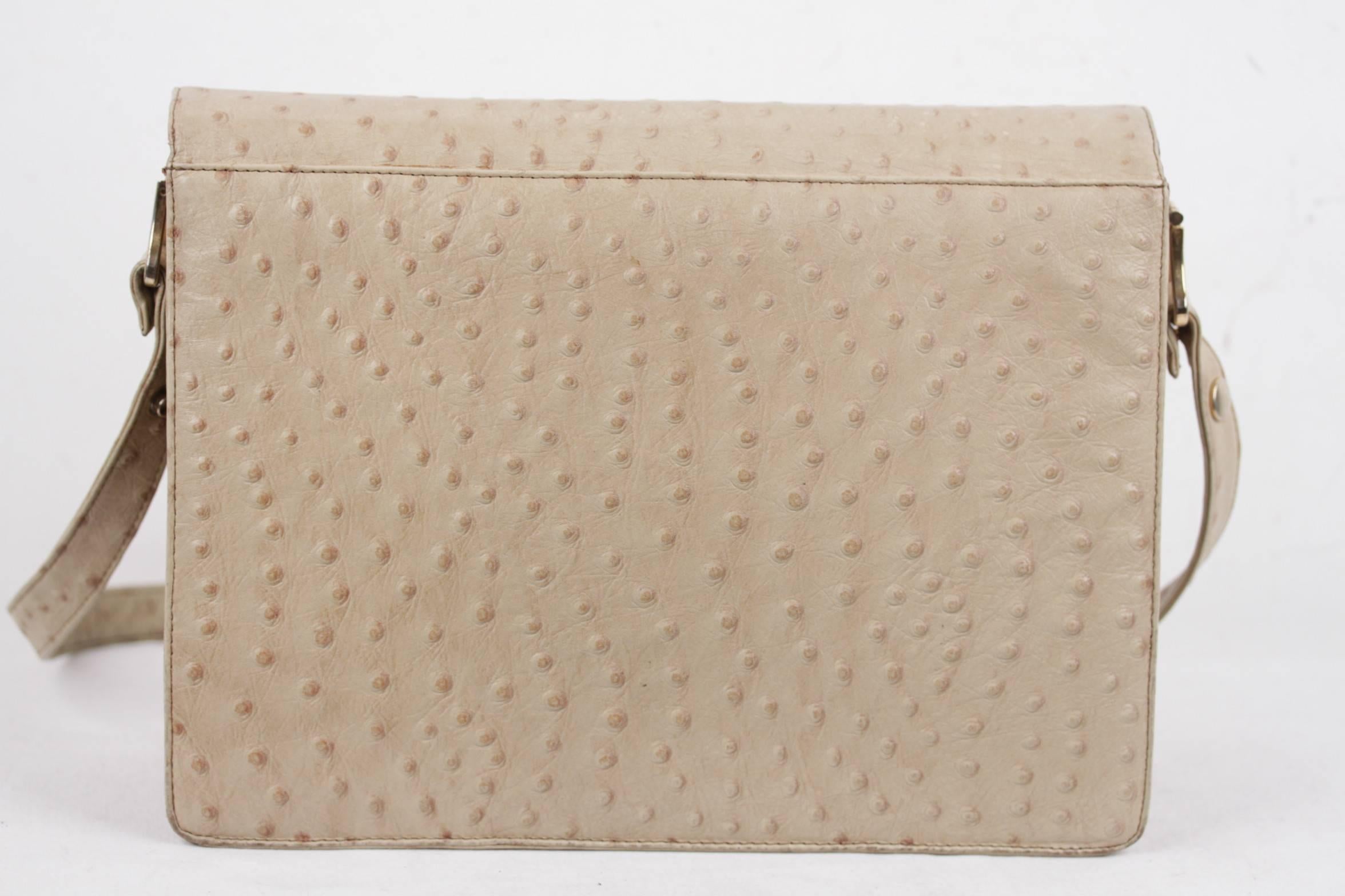 De las mujeres VINTAGE Bolso italiano Beige OSTRICH Cuero estructurado Bolso bandolera Monedero