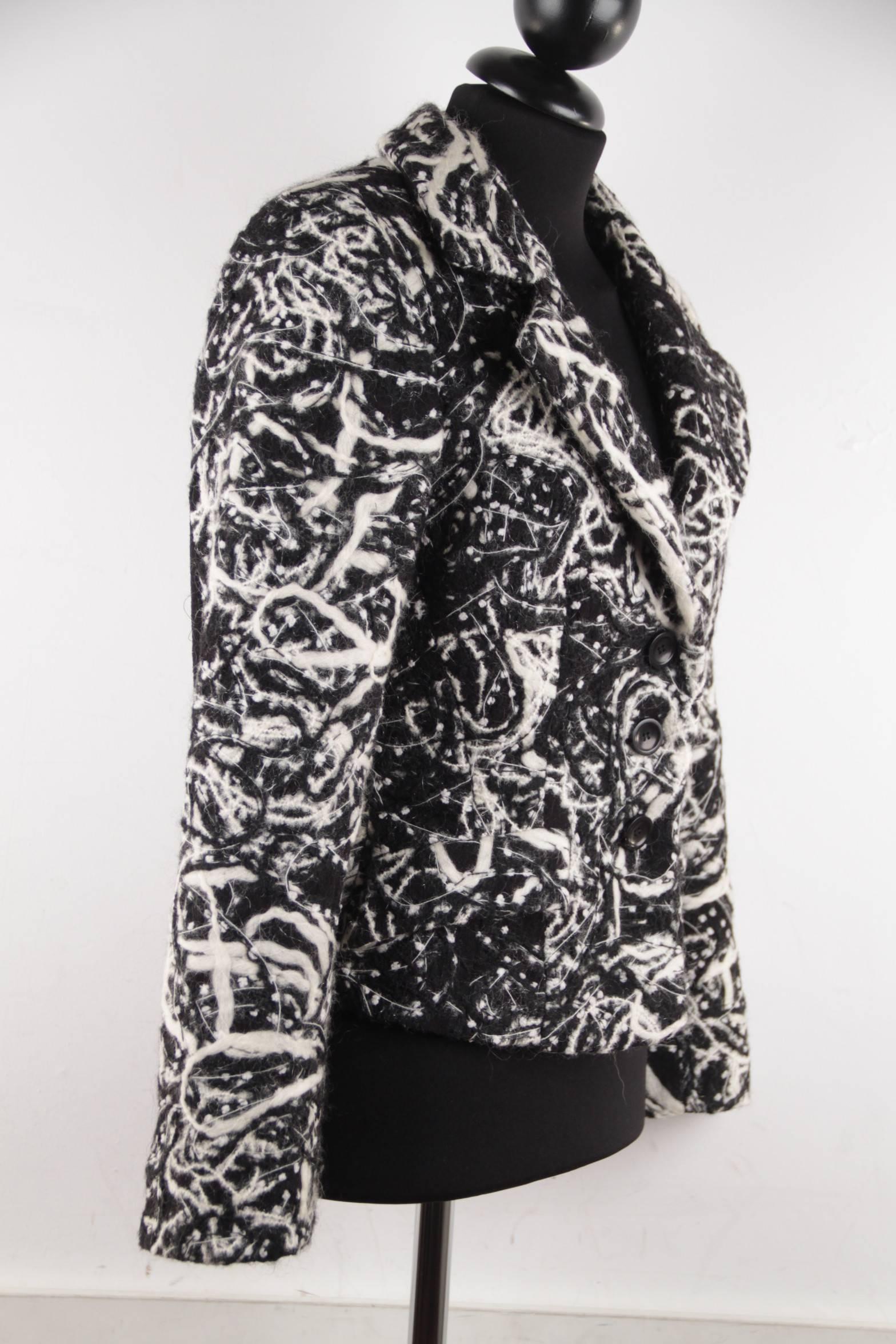 Women's Battistoni Roma Italian Black and White Wool Textured Blazer Jacket  