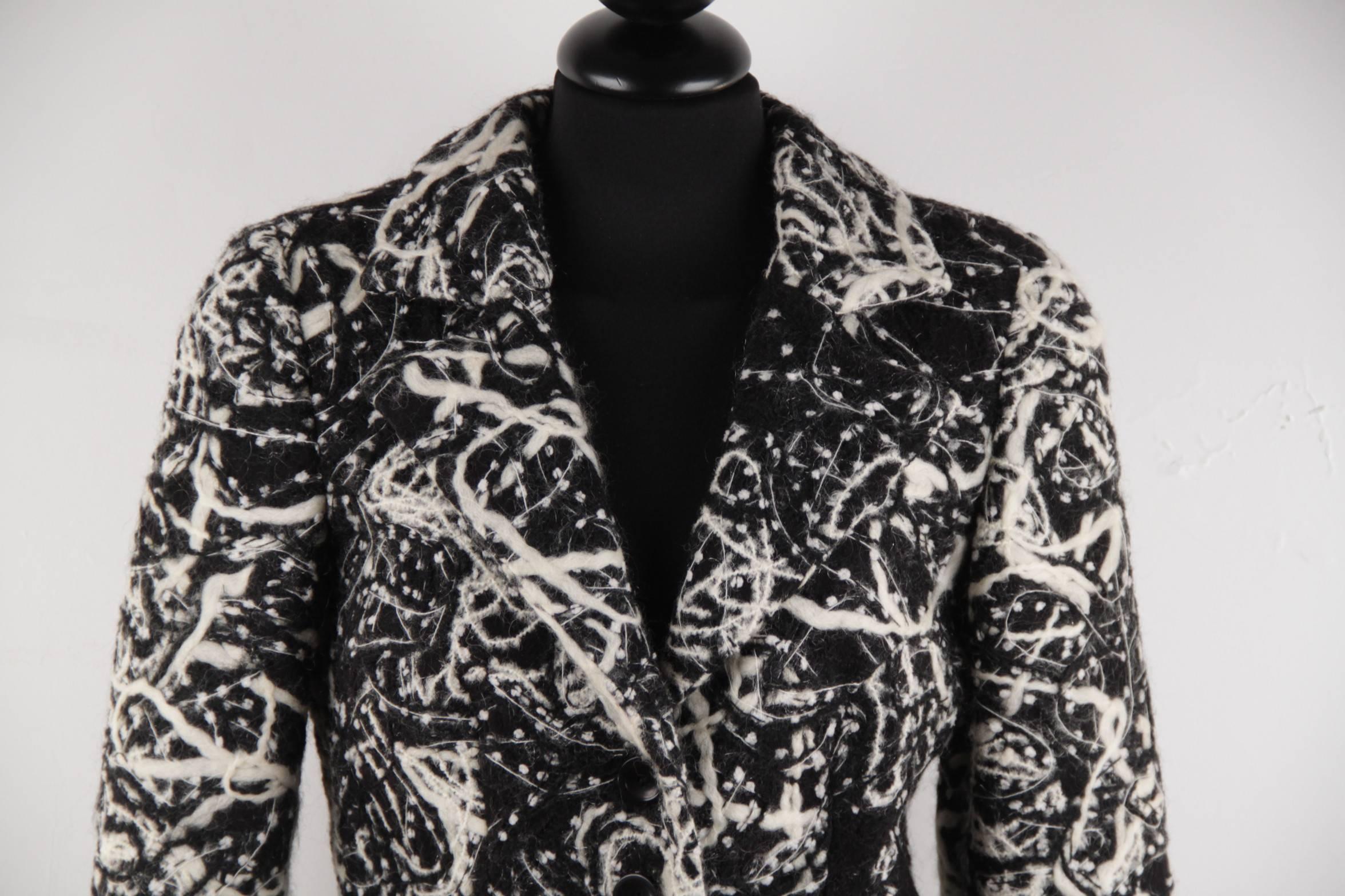 Battistoni Roma Italian Black and White Wool Textured Blazer Jacket   4