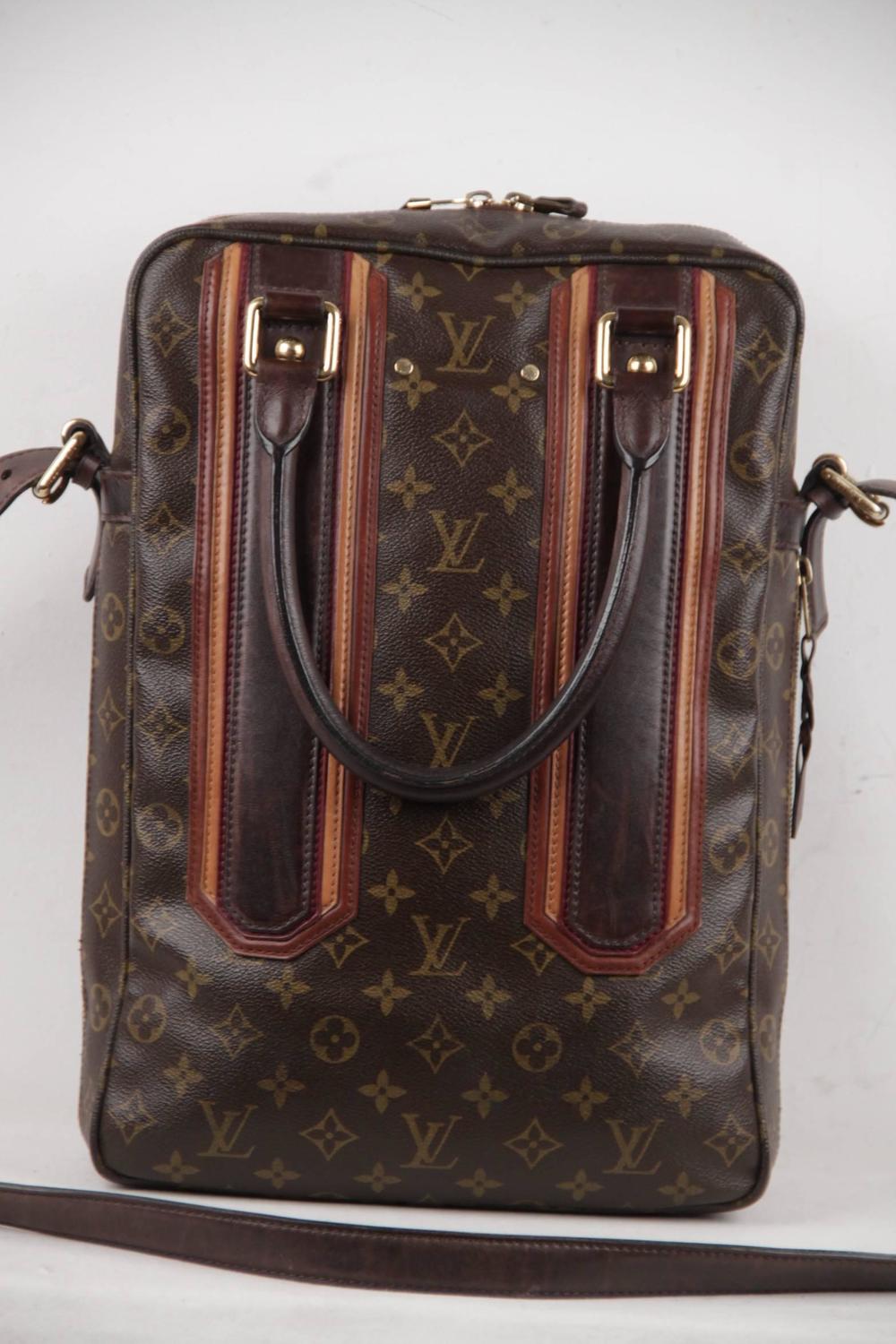 LOUIS VUITTON Brown Monogram Canvas BEQUIA Vertical Bag TOTE Handbag w/ Strap For Sale at 1stdibs