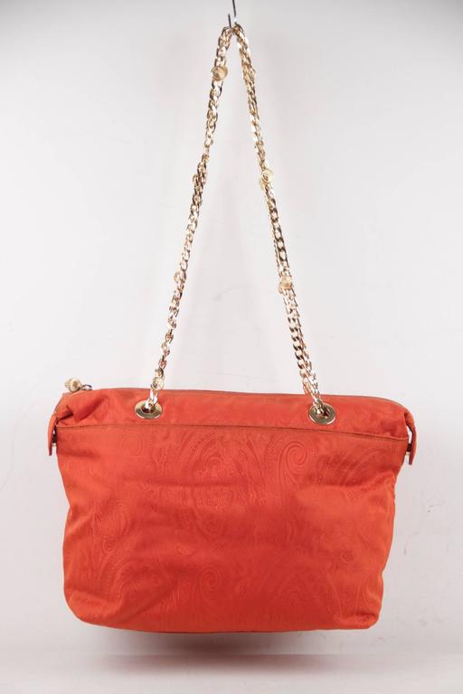 ETRO MILANO Orange Paisley Jacquard Canvas TOTE Shoulder Bag w/ Chain ...