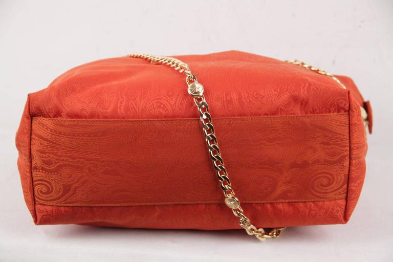 ETRO MILANO Orange Paisley Jacquard Canvas TOTE Shoulder Bag w/ Chain