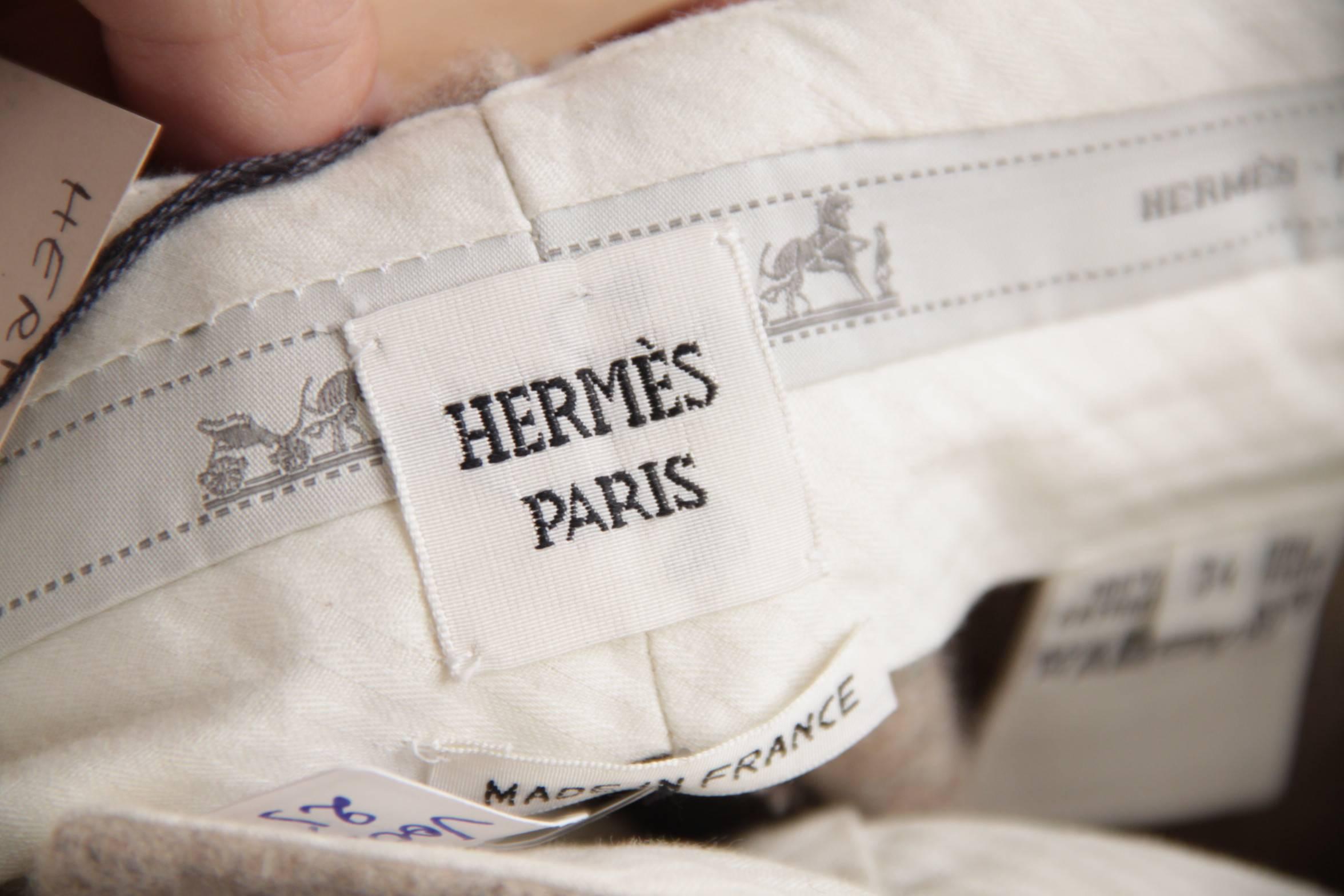 HERMES PARIS Vintage Beige Cashmere TAILORED TROUSERS Pants Size 34 XS 2