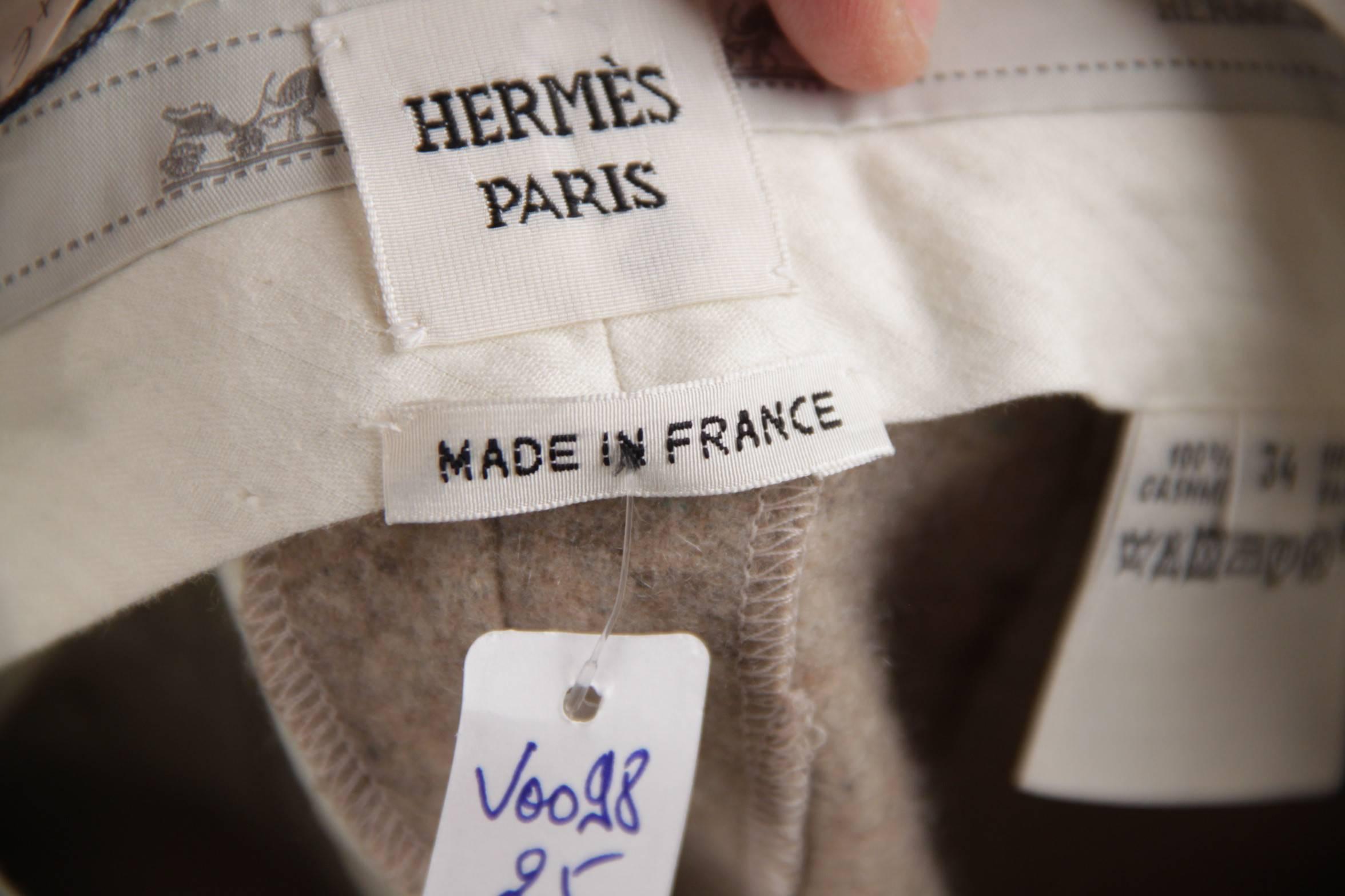 HERMES PARIS Vintage Beige Cashmere TAILORED TROUSERS Pants Size 34 XS 3