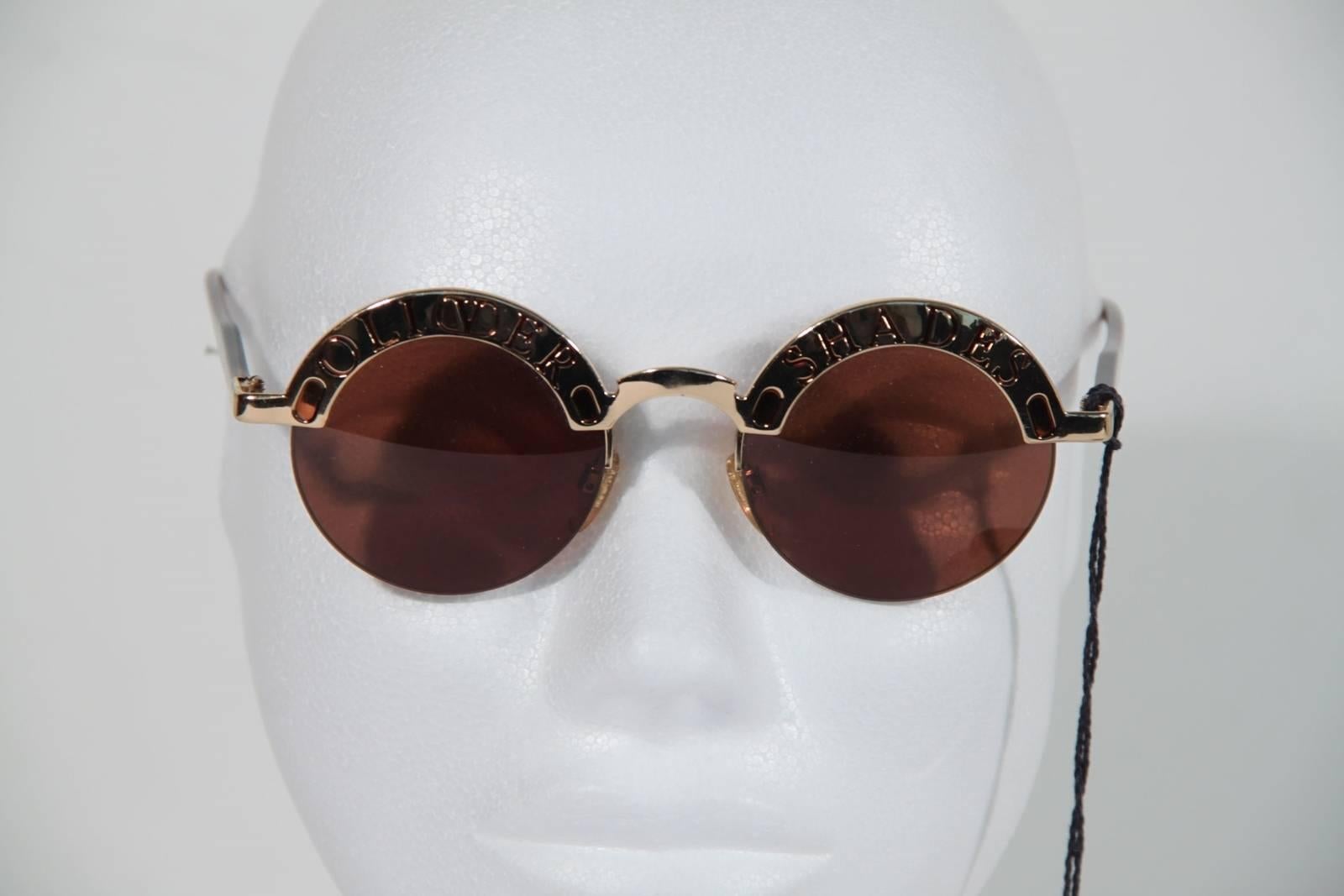Brown OLIVER SHADES Vintage Gold metal ROUND SUNGLASSES Mod.1803 936 48/20 SHADES
