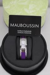 MAUBOUSSIN Stainless Steel LADY M WRIST WATCH Purple GrosGrain Bracelet w/ BOX