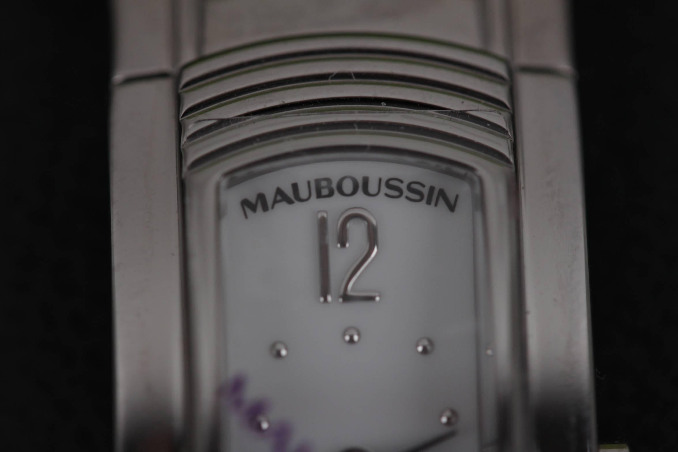 MAUBOUSSIN Stainless Steel LADY M WRIST WATCH Purple GrosGrain Bracelet w/ BOX 1