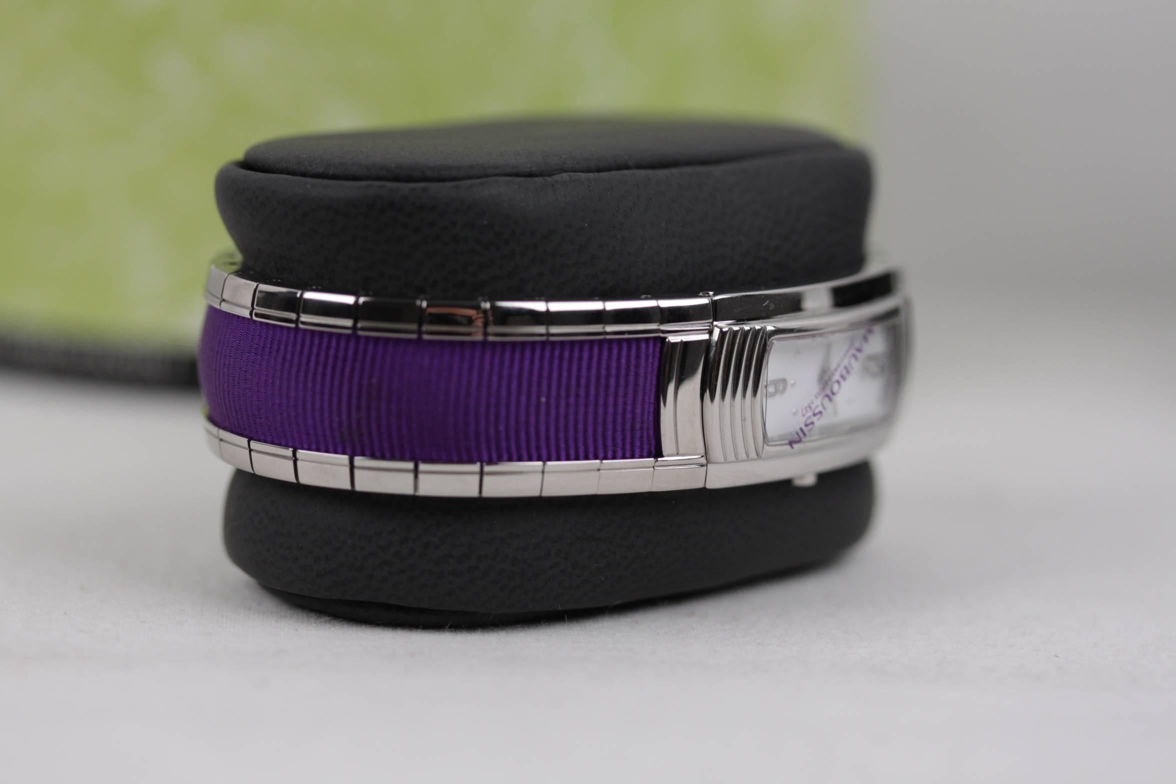 MAUBOUSSIN Stainless Steel LADY M WRIST WATCH Purple GrosGrain Bracelet w/ BOX 4